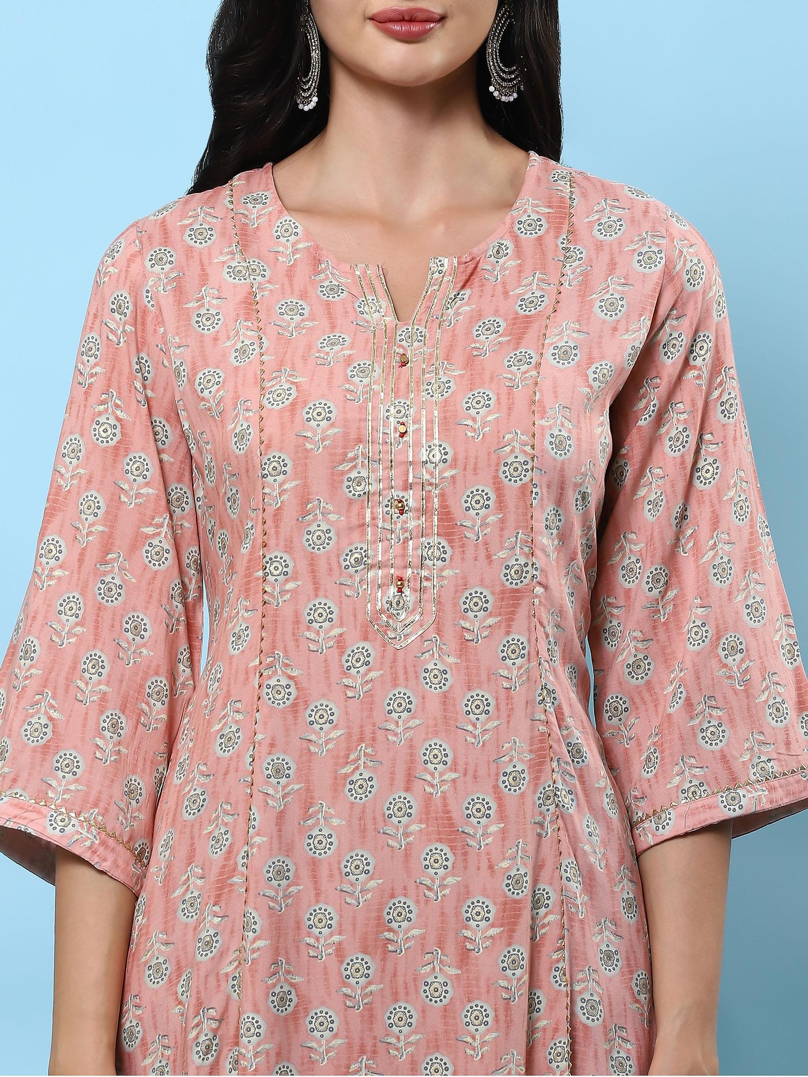 Women Pink Floral Printed Kurta.