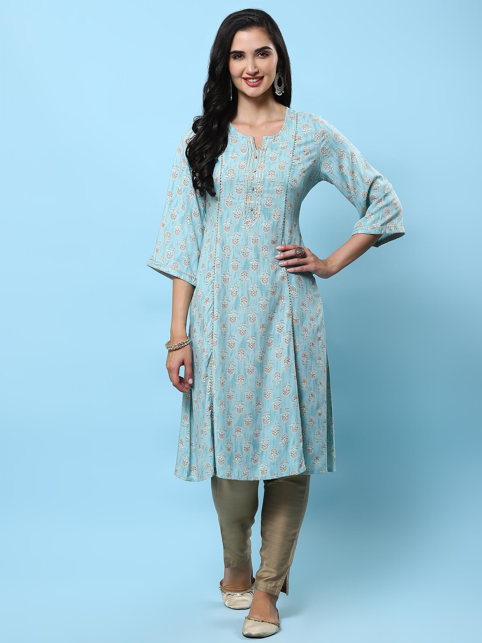 Women Blue Floral Printed Kurta.