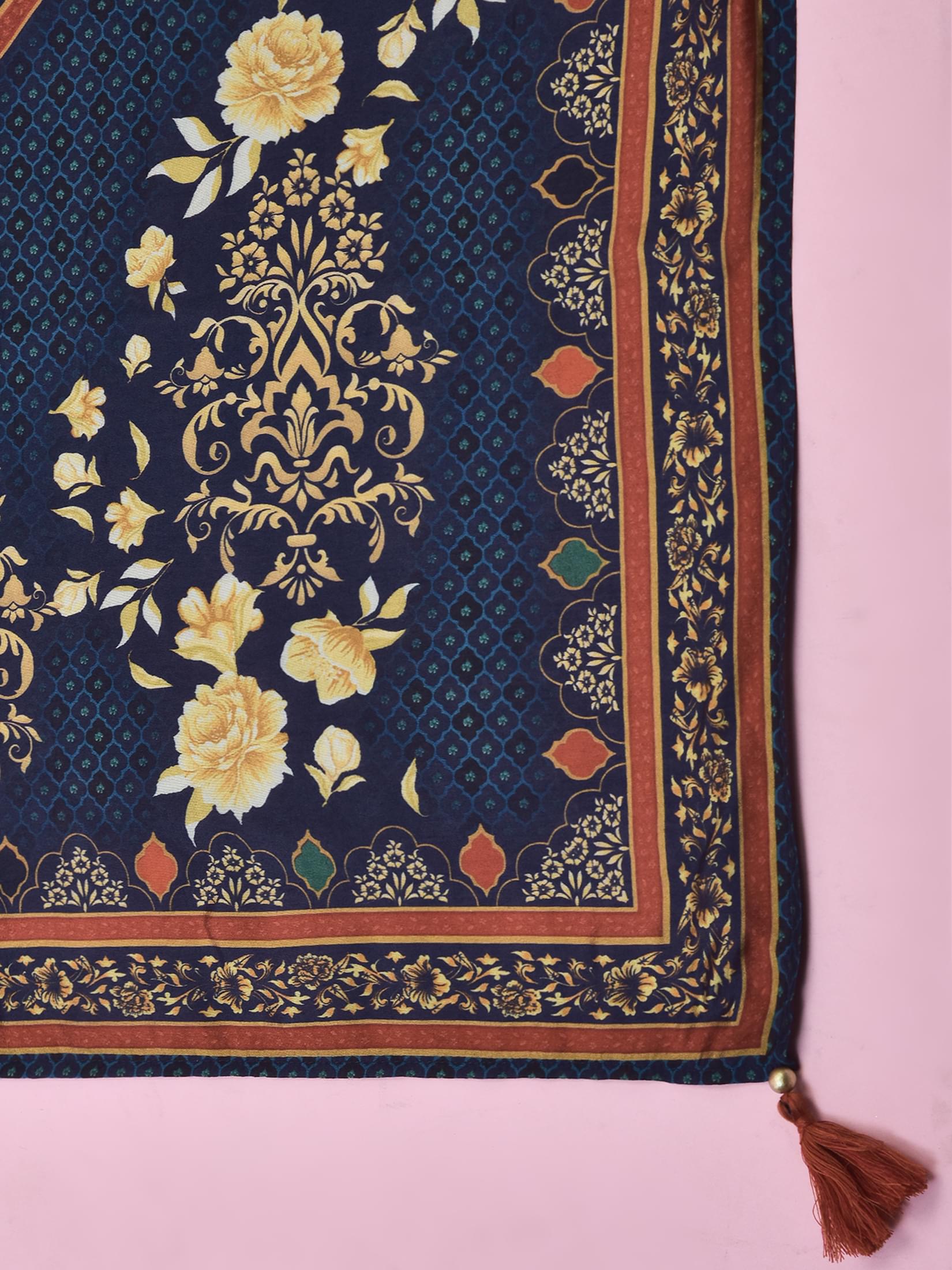Women Poly Viscose Blue Floral Print Kurta Trouser Dupatta.