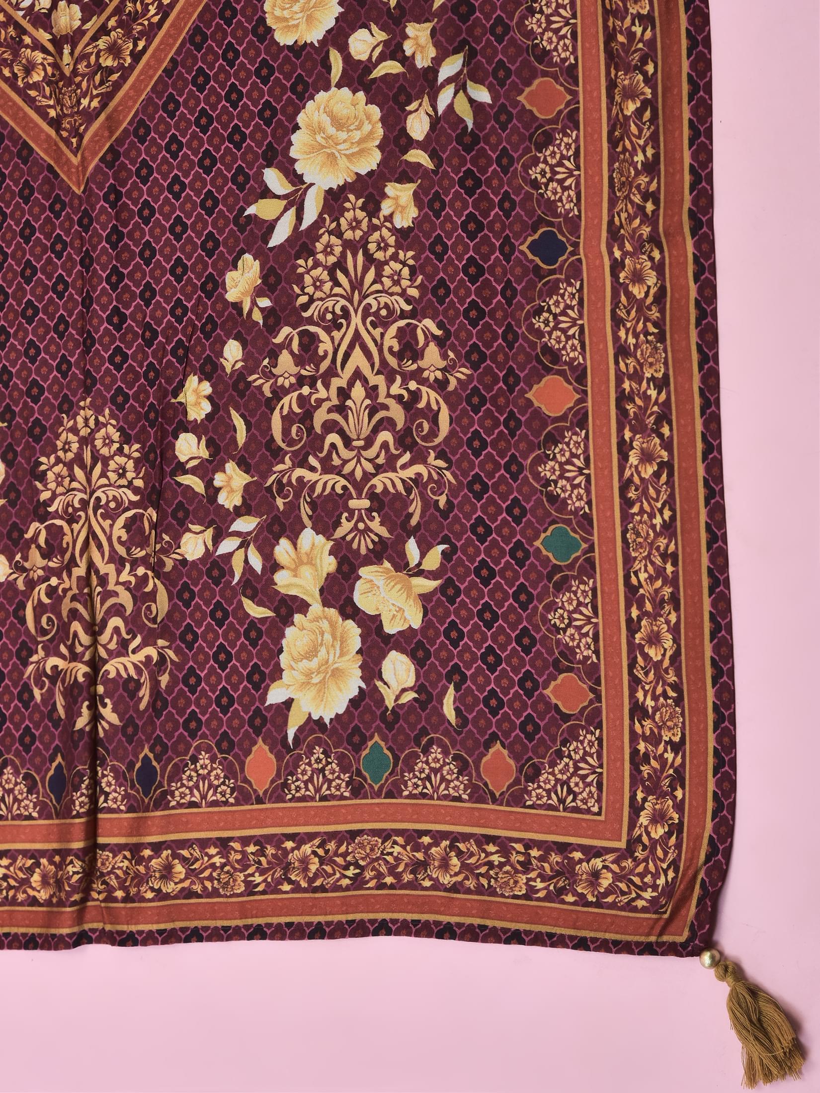 Women Poly Viscose Purple Floral Print Kurta Trouser Dupatta.