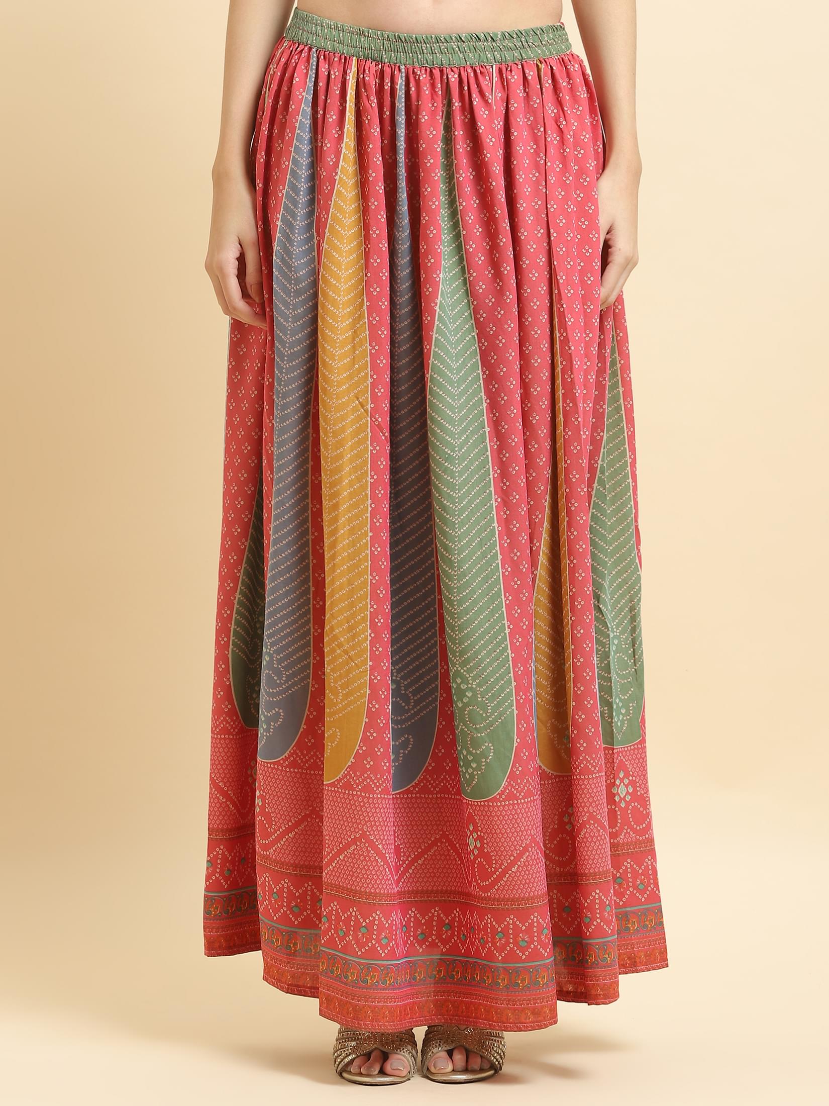 Women Muslin Pink Geometric Print Kurti Skirt Dupatta.