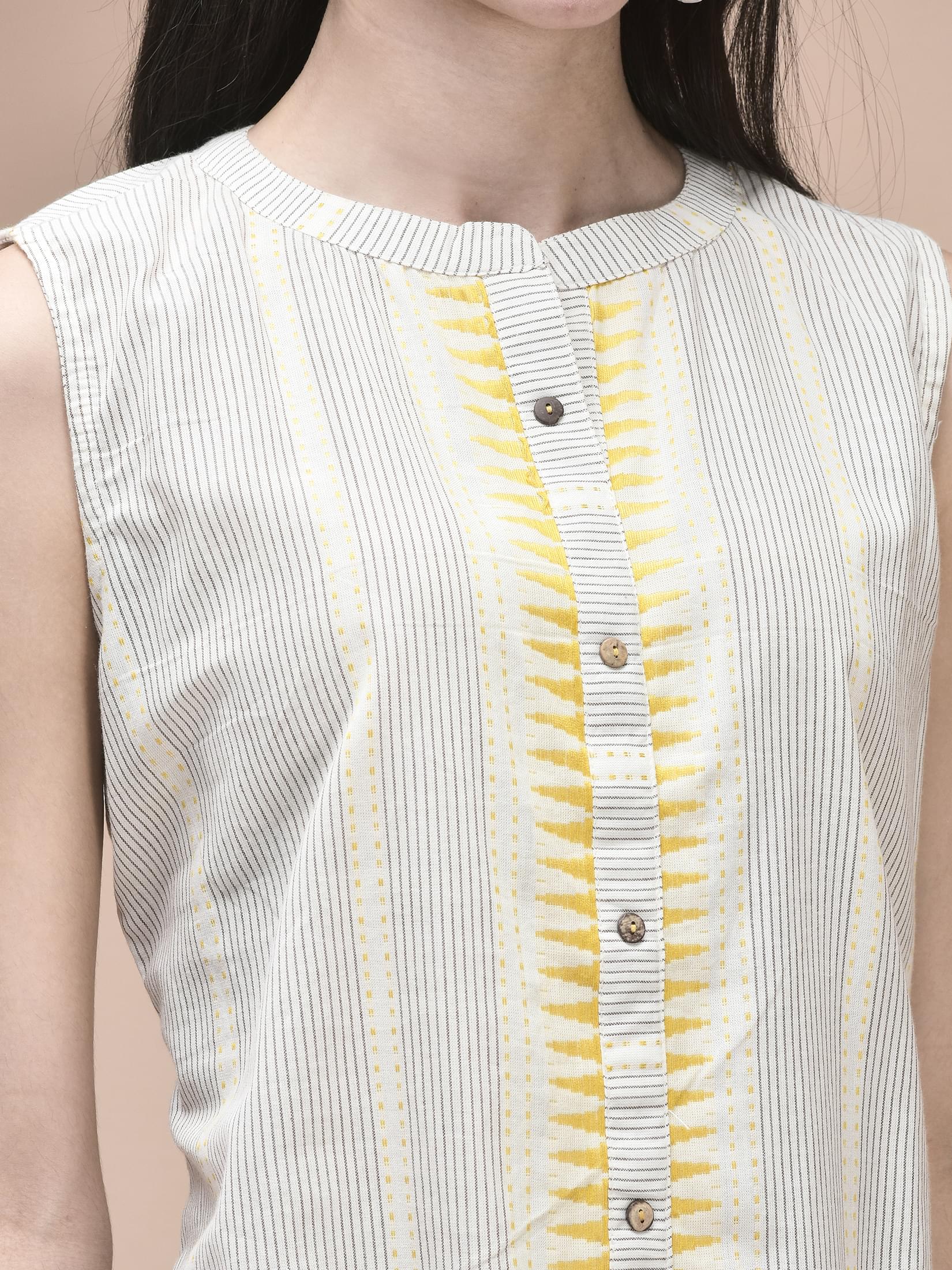 Women Cotton Off White Yarn Dyed Tunic.