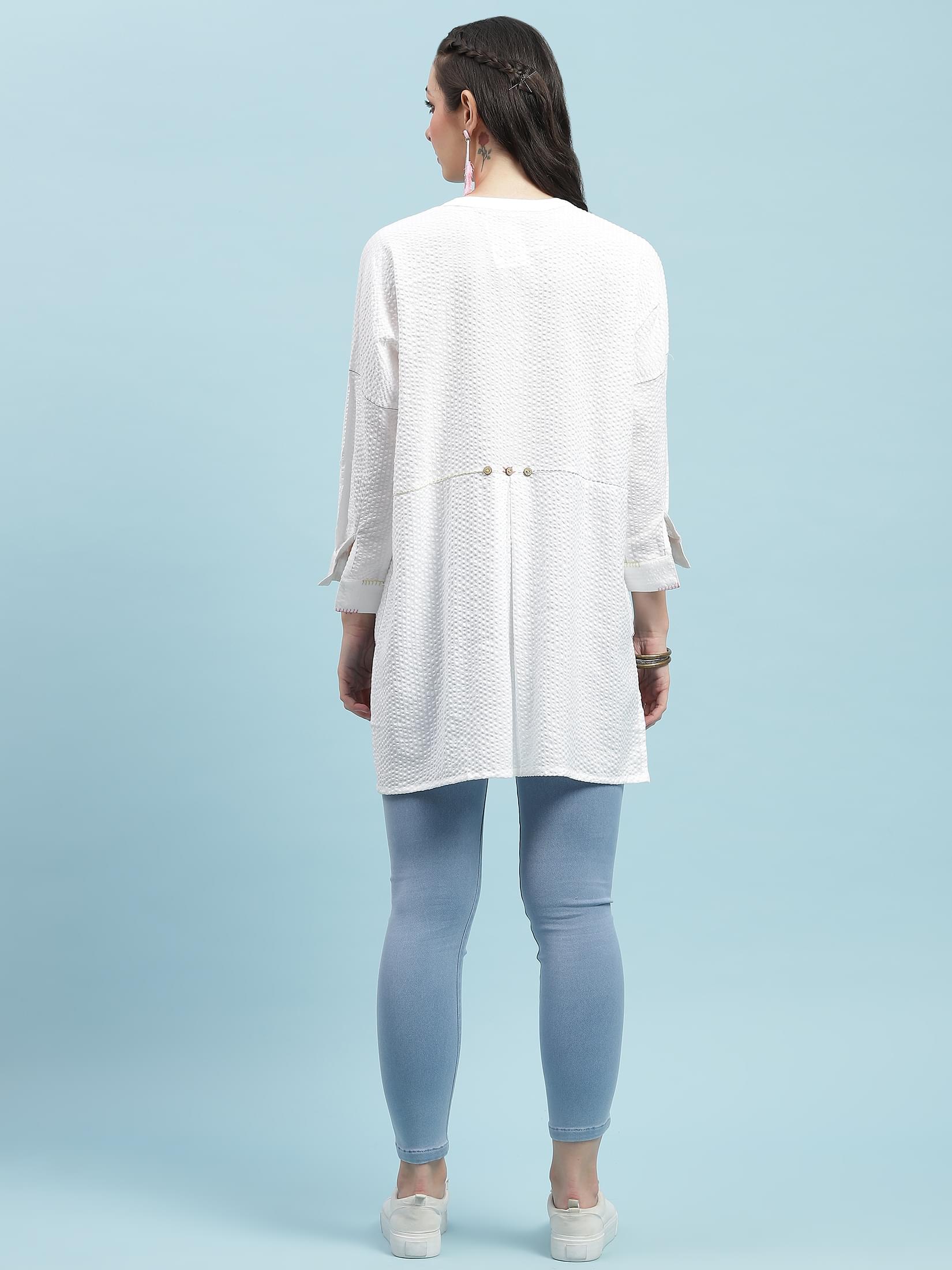 Women White Solid Boxy Tunic.
