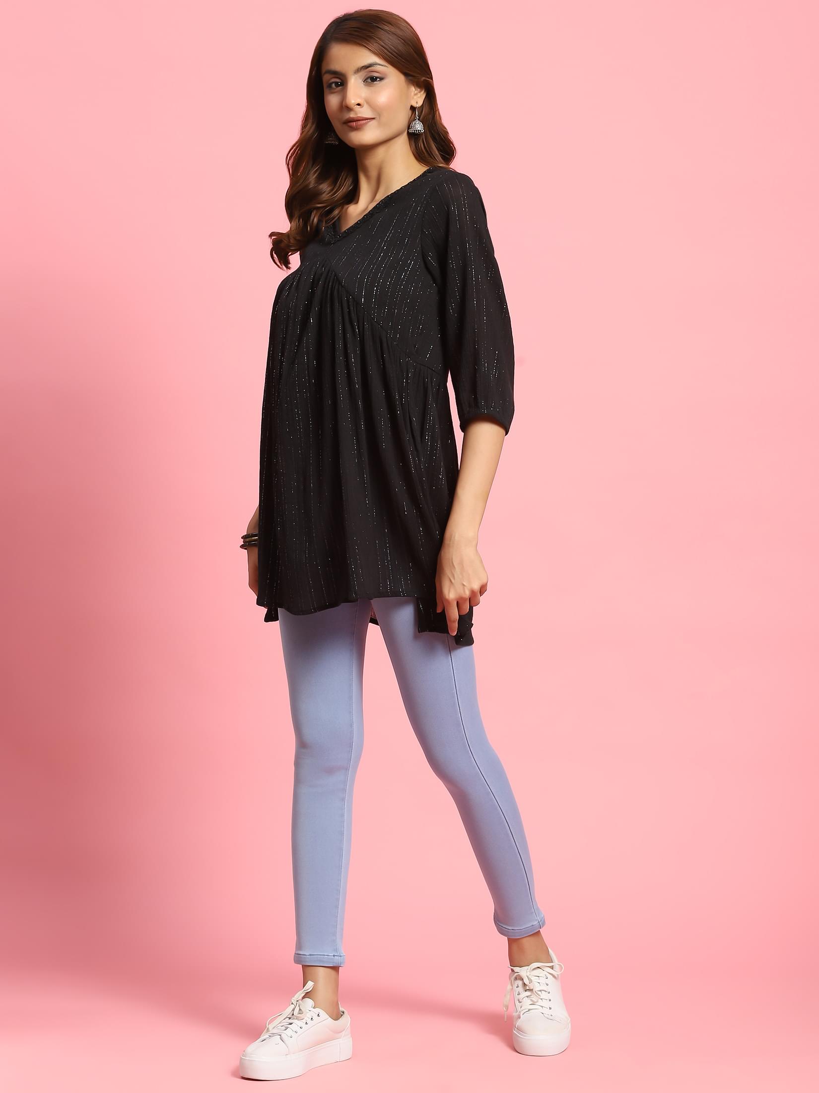Women Black Solid Tunic.