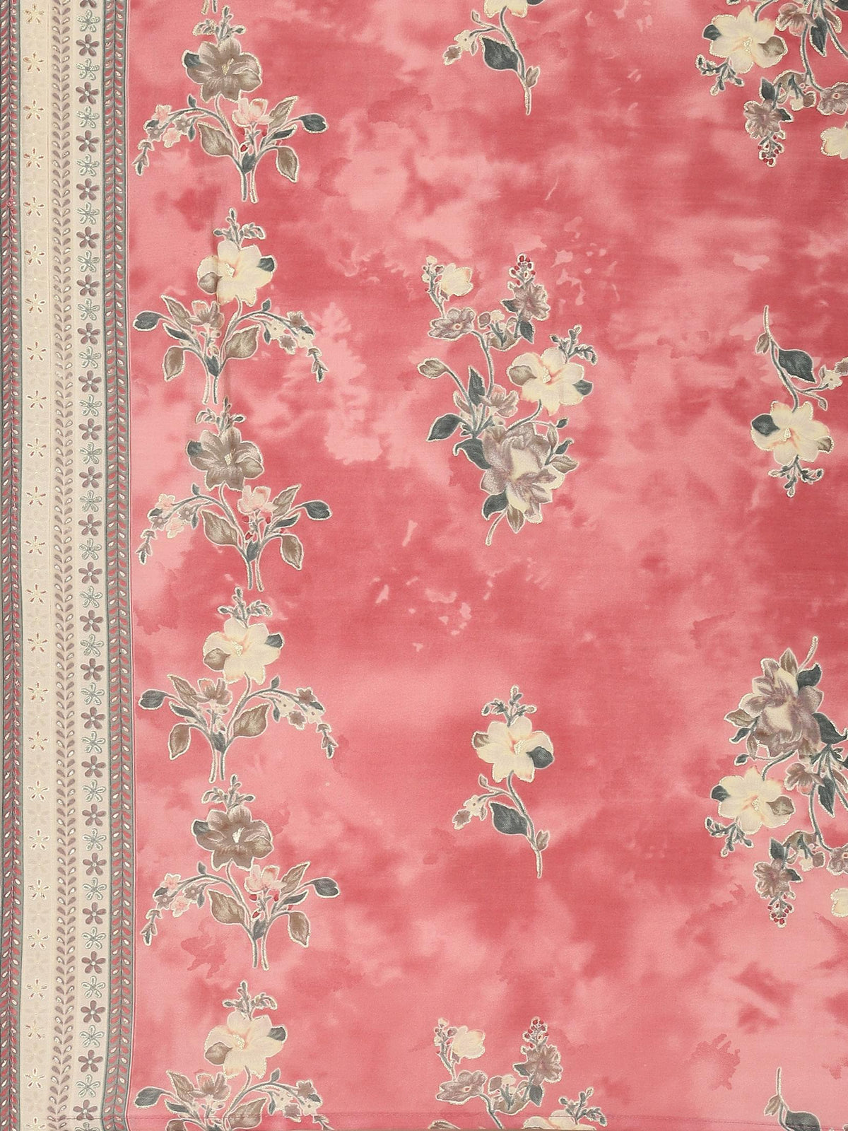 Women Pink Floral Kurta Comfort Pant Dupatta.