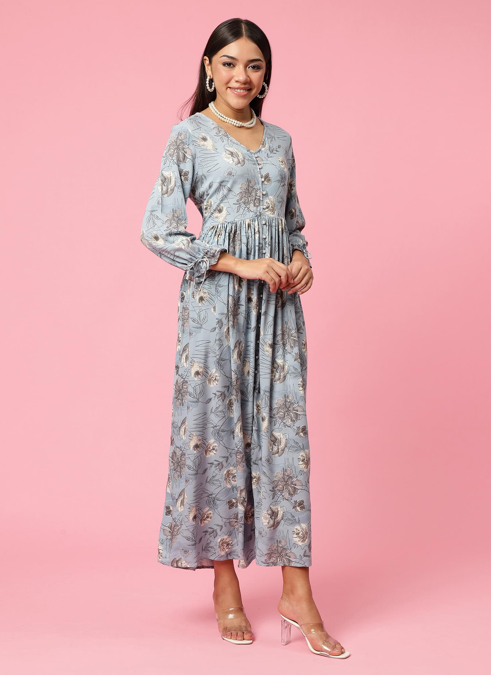 Women Blue Floral Printed Dress.