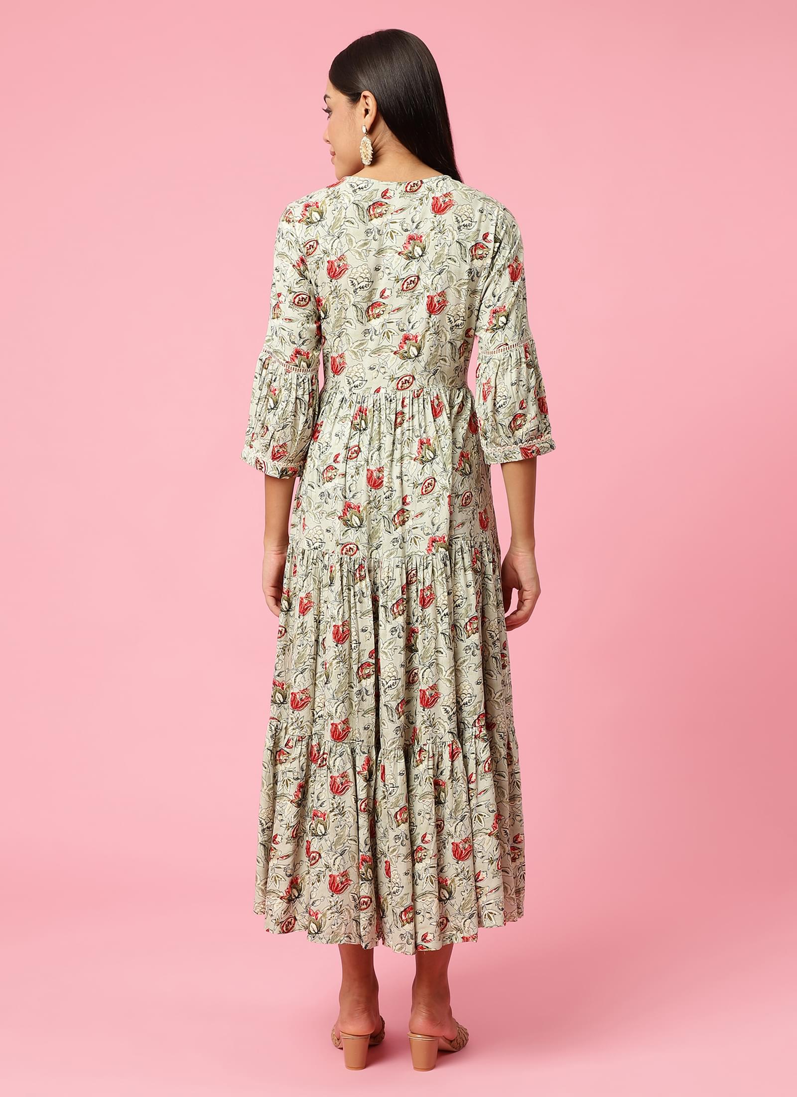 Women Grey Floral Printed Dress.