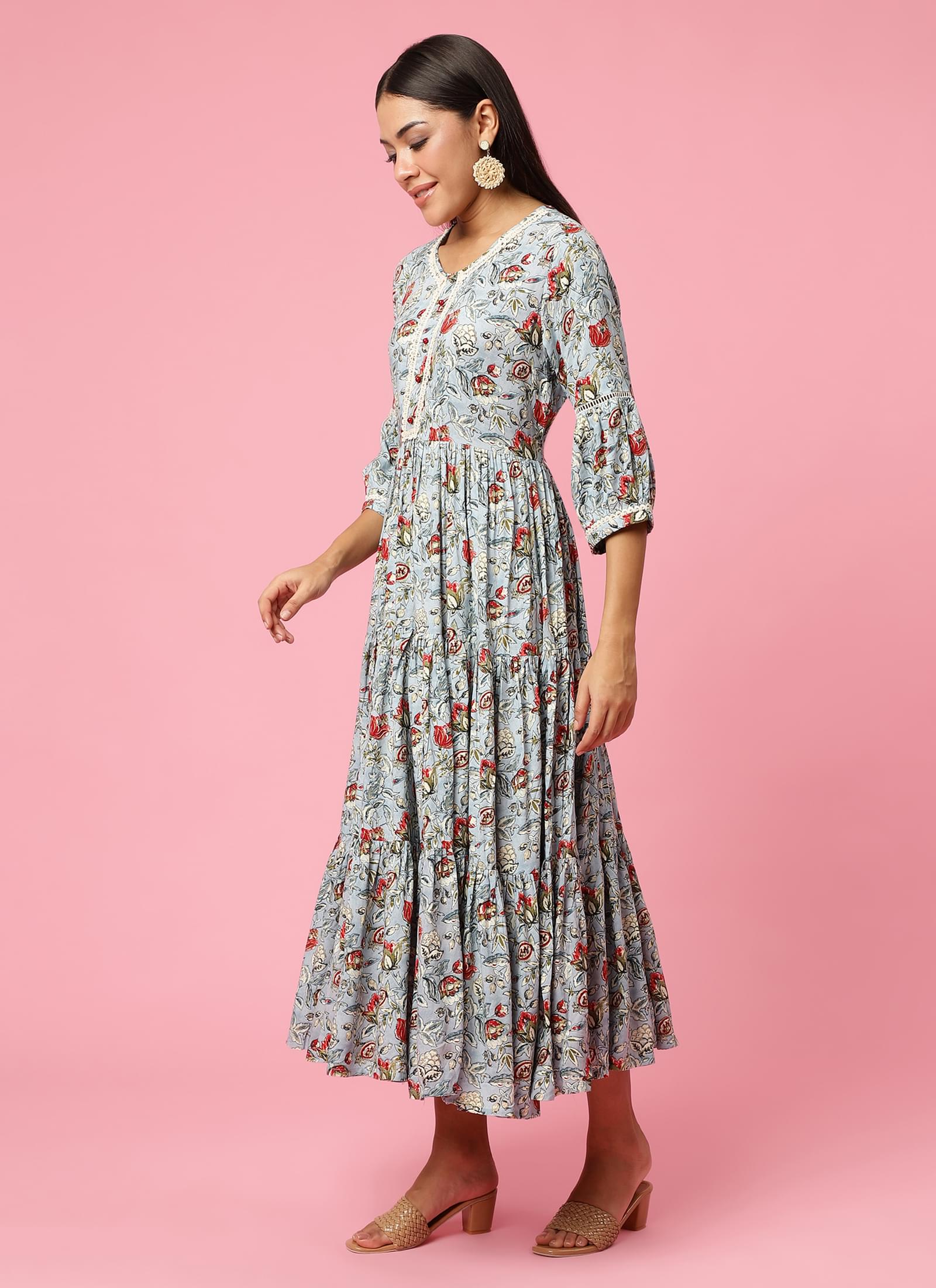 Women Lilac Floral Printed Dress.