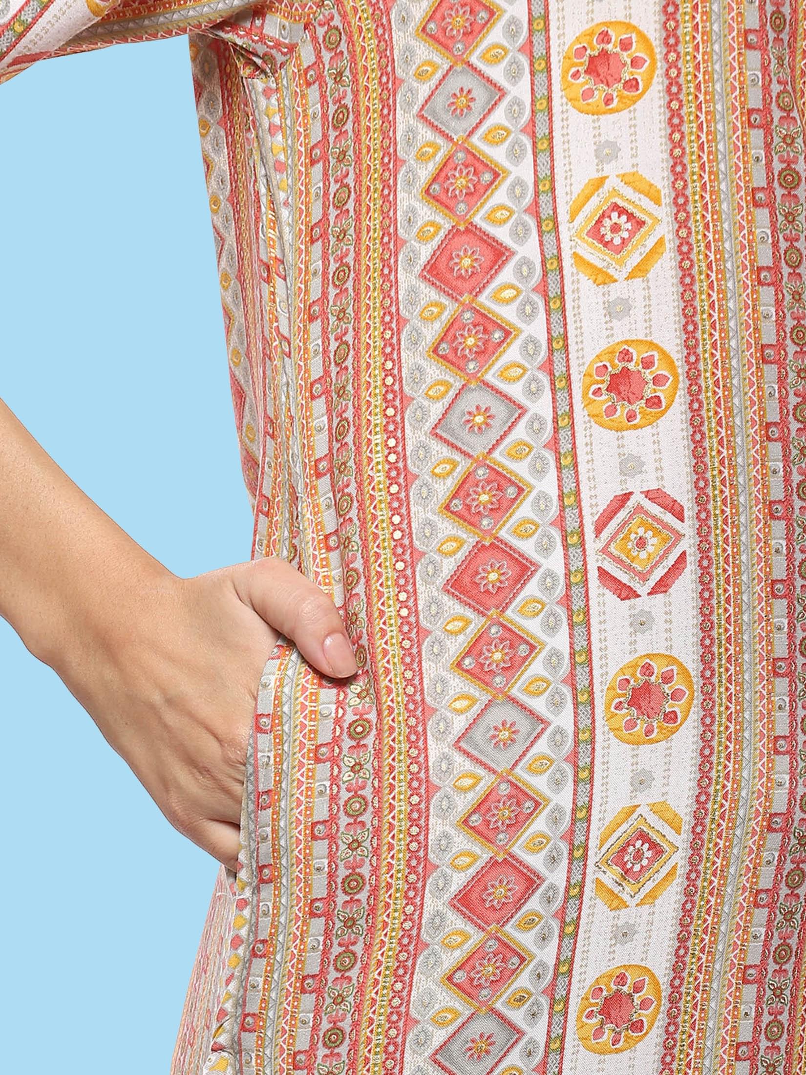 Women White Printed Kurta.