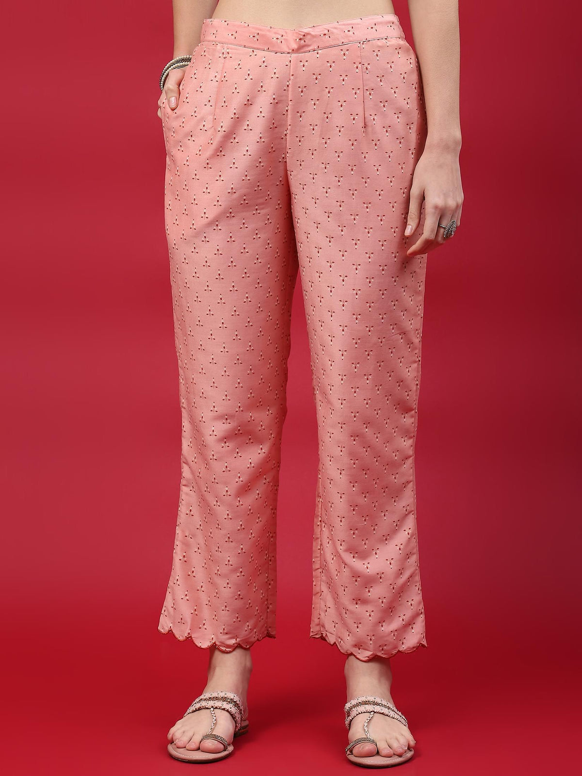 Women Pink Ornamental Printed Kurta Comfort Pant Dupatta.