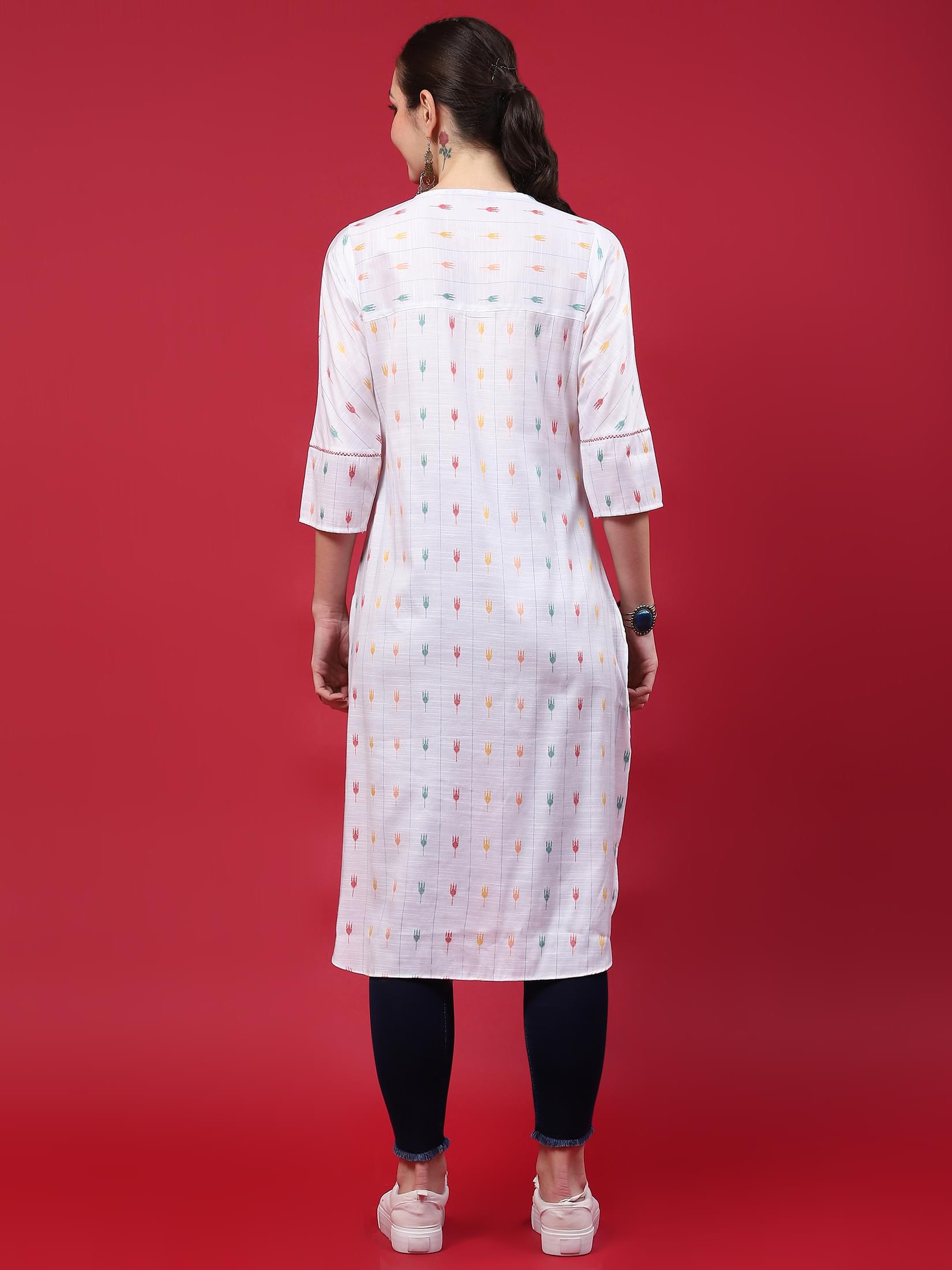 Women White Stripe Printed Kurta.
