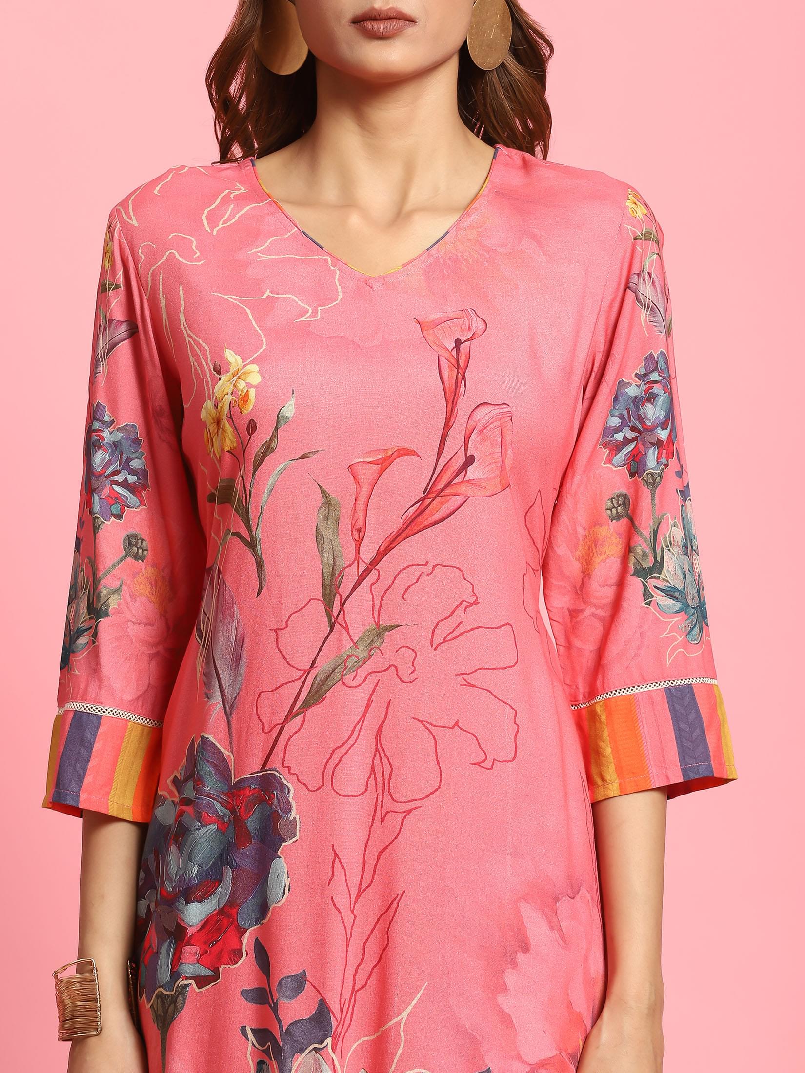 Women Peach Floral Printed Co-Ord Set.