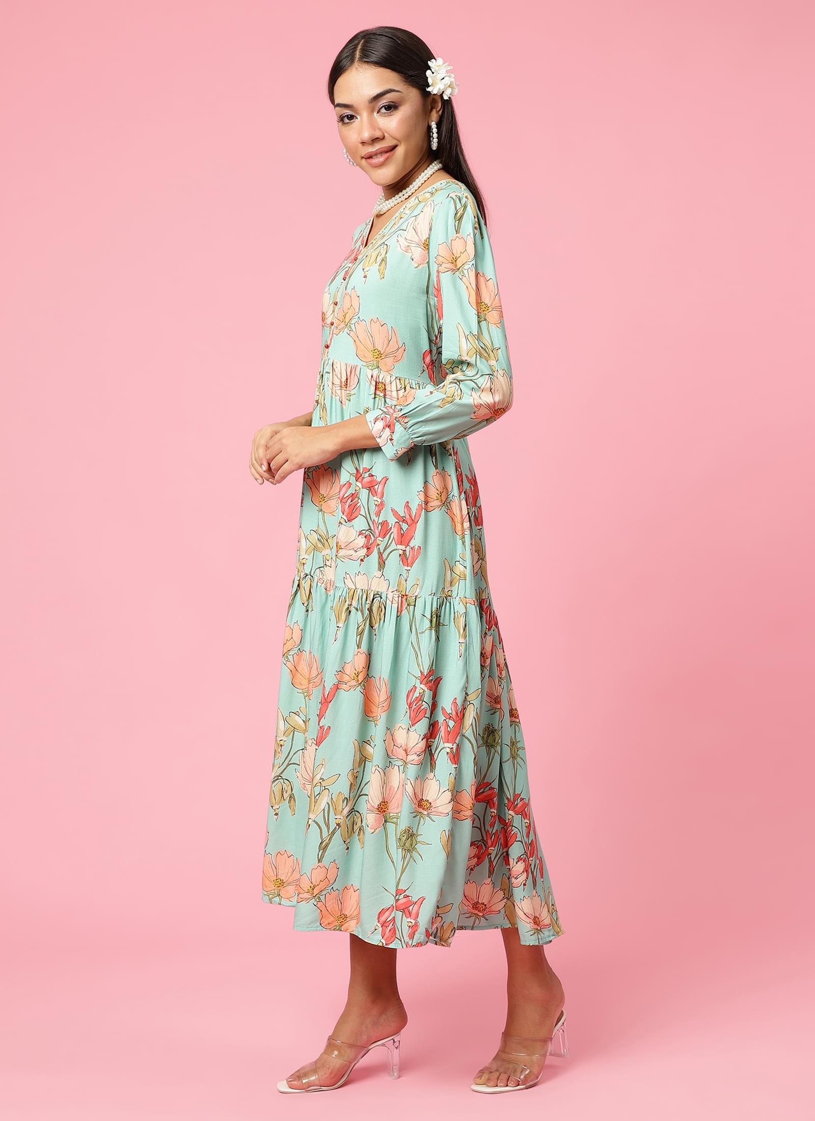 Women Blue Floral Printed Dress.