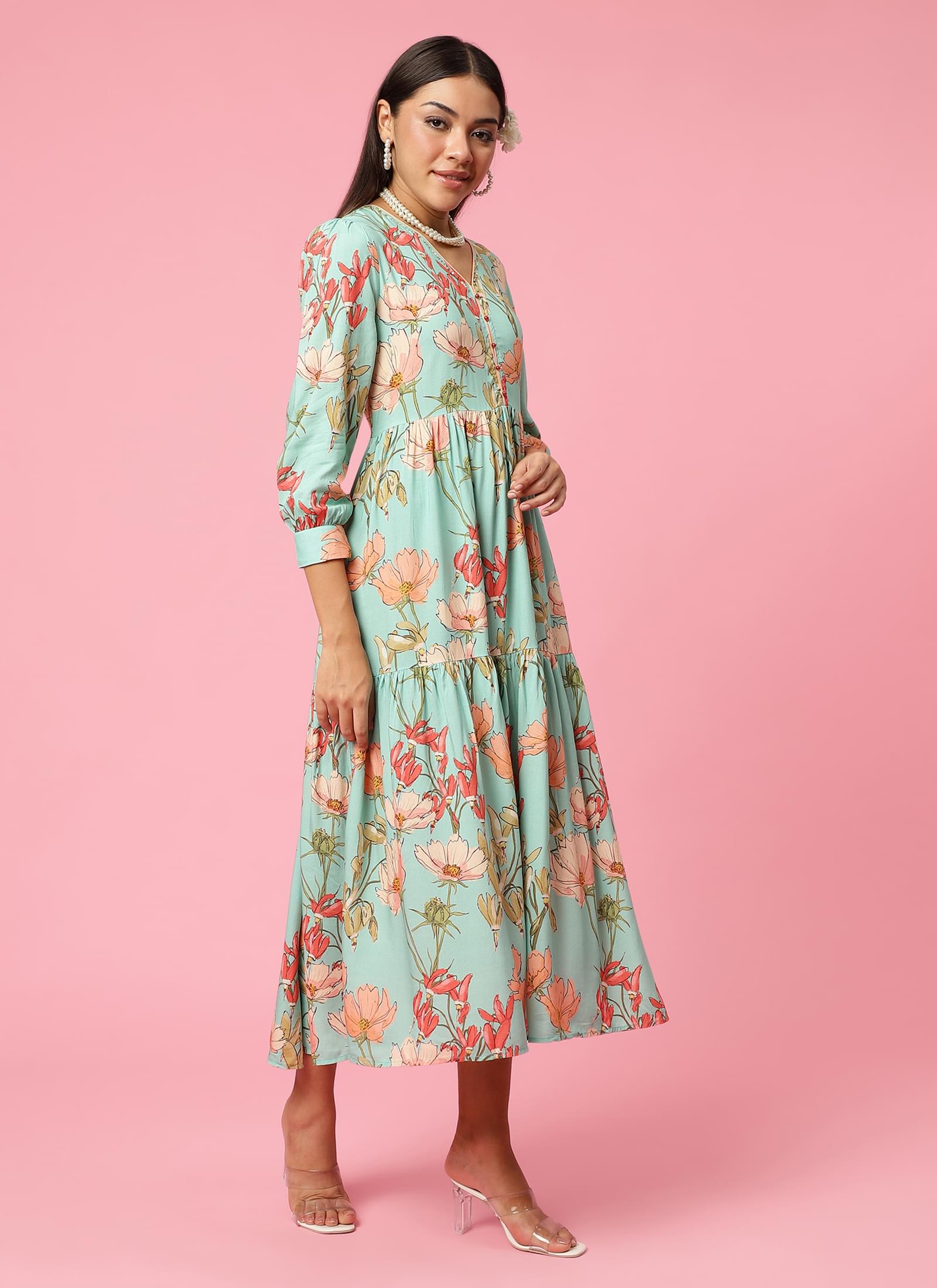 Women Blue Floral Printed Dress.