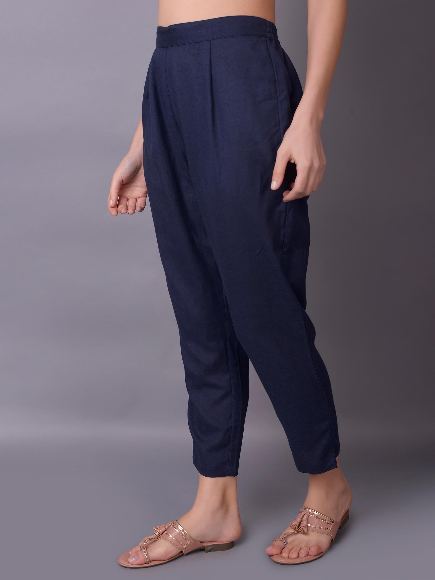 Women Navy Blue Plain Trouser.