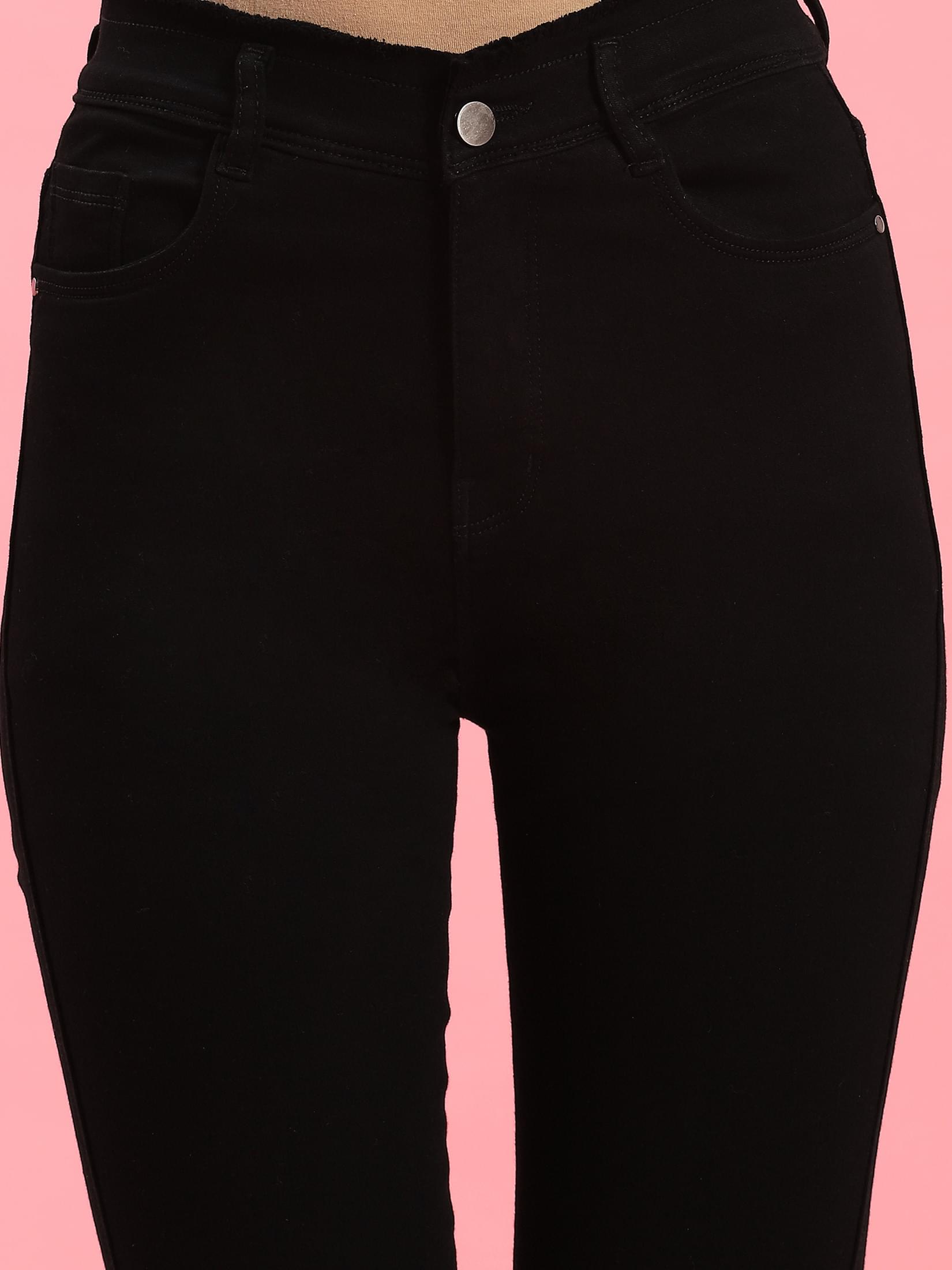 Women Black Narrow Fringe Jegging.