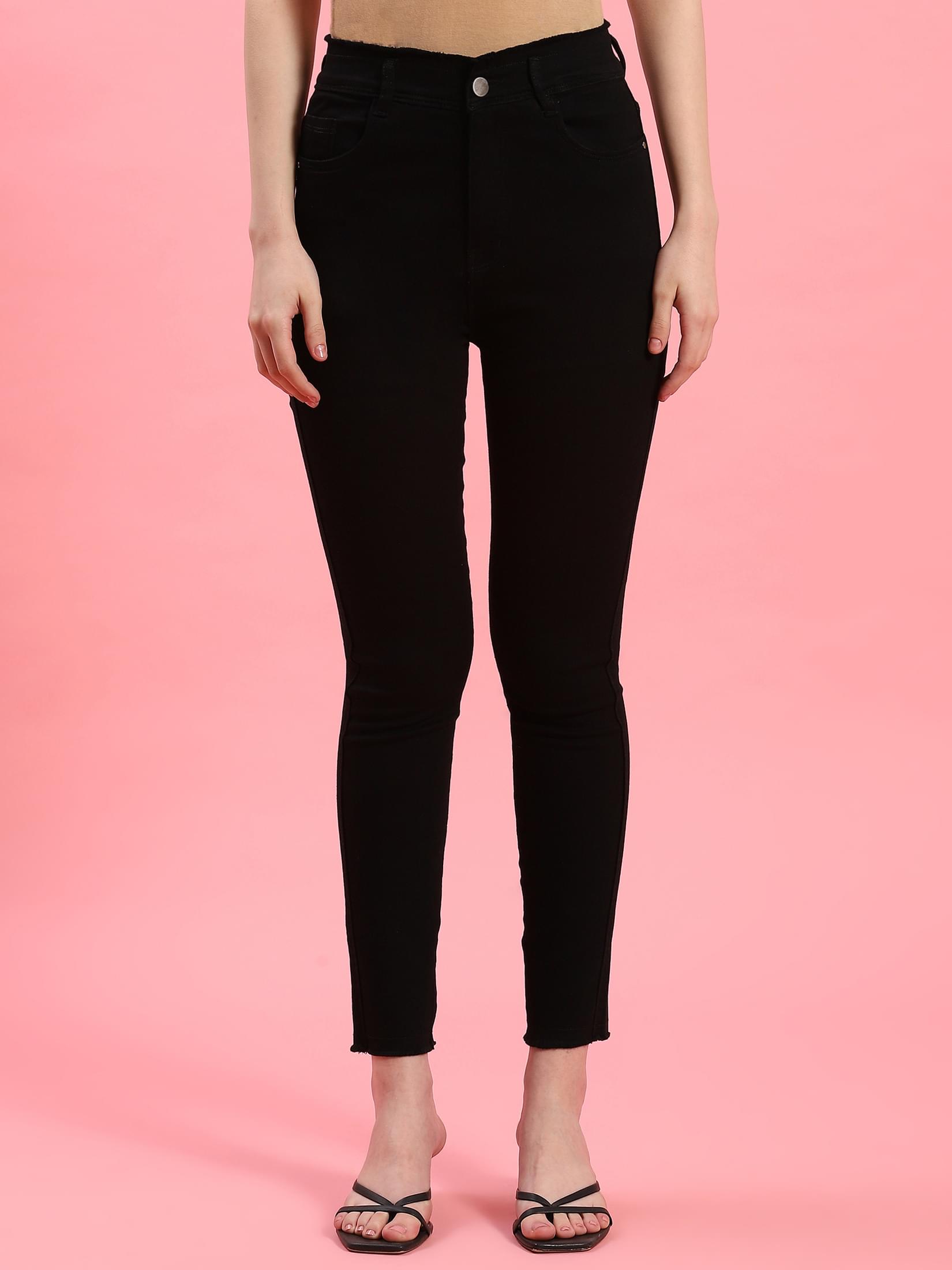 Women Black Narrow Fringe Jegging.