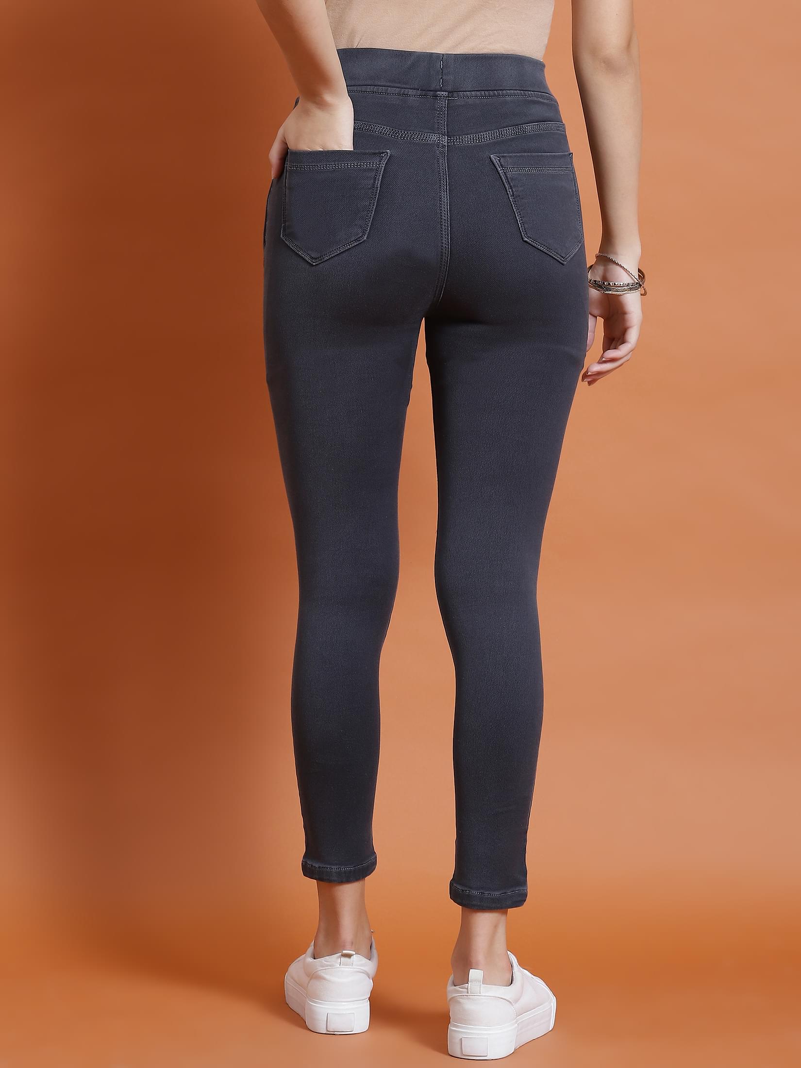 Women Grey Solid Narrow Jegging.