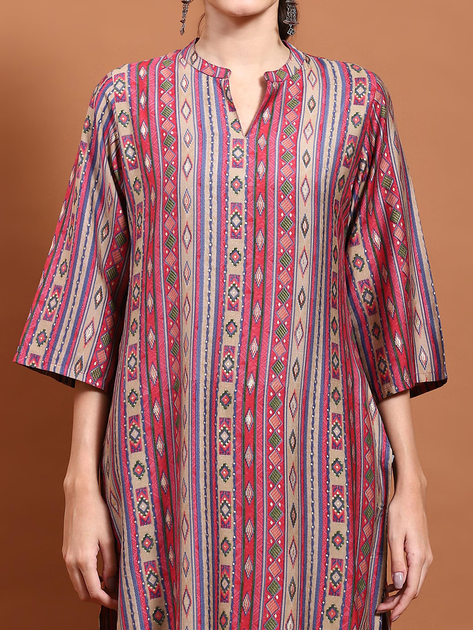 Women Pink Aztec Print Kurta.