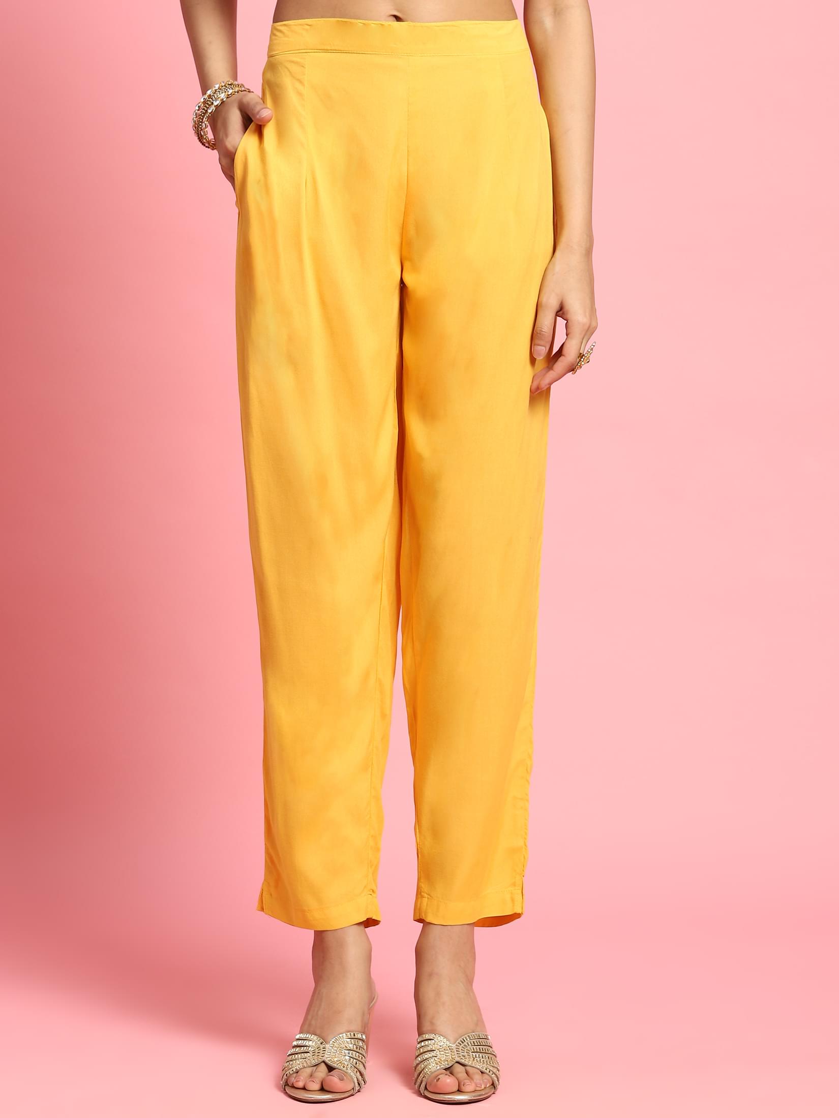 Women Mustard Floral Printed Kurta Trouser Dupatta.