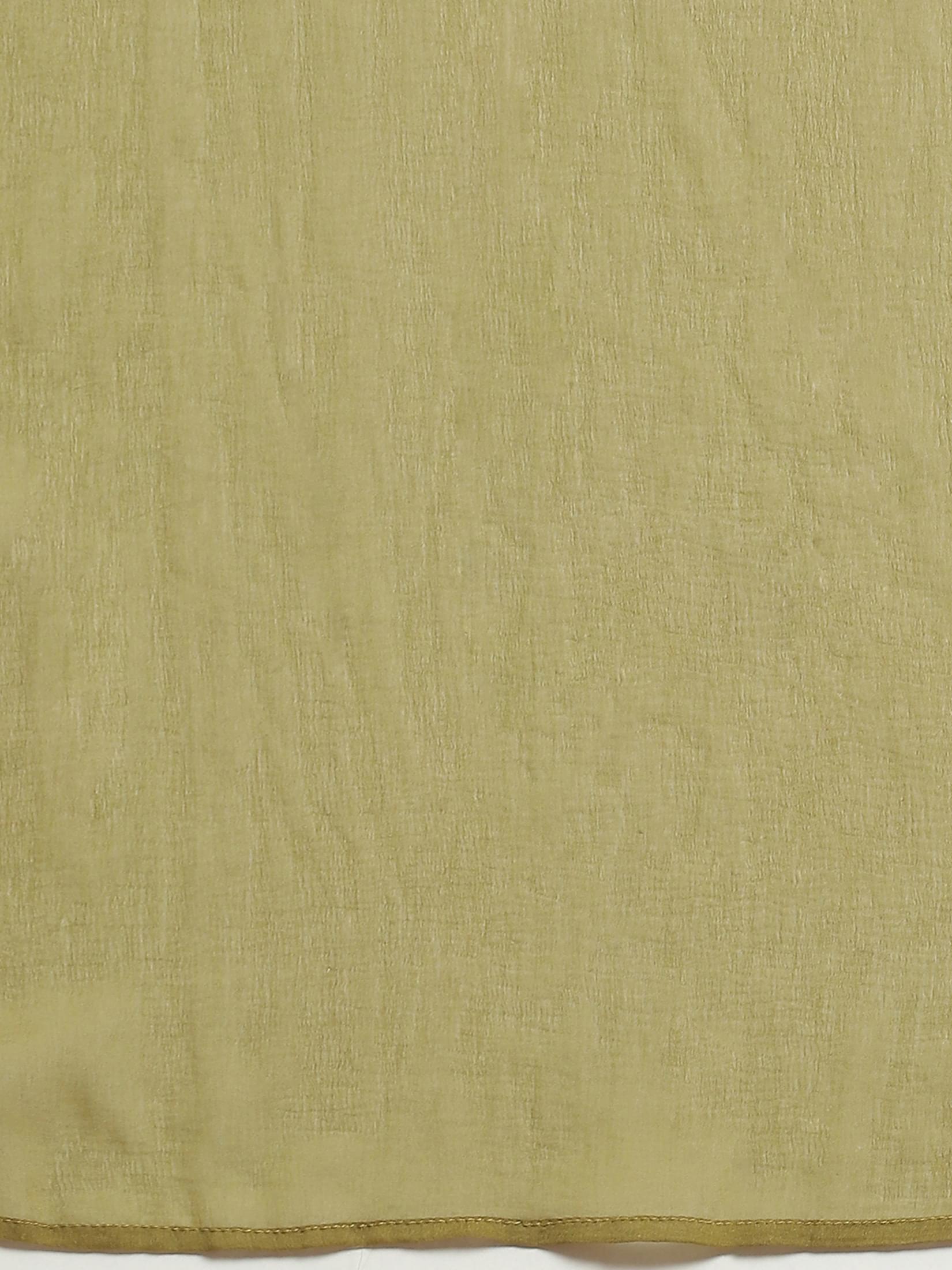 Women Chinon Olive Floral Print Kurta Sharara Dupatta.