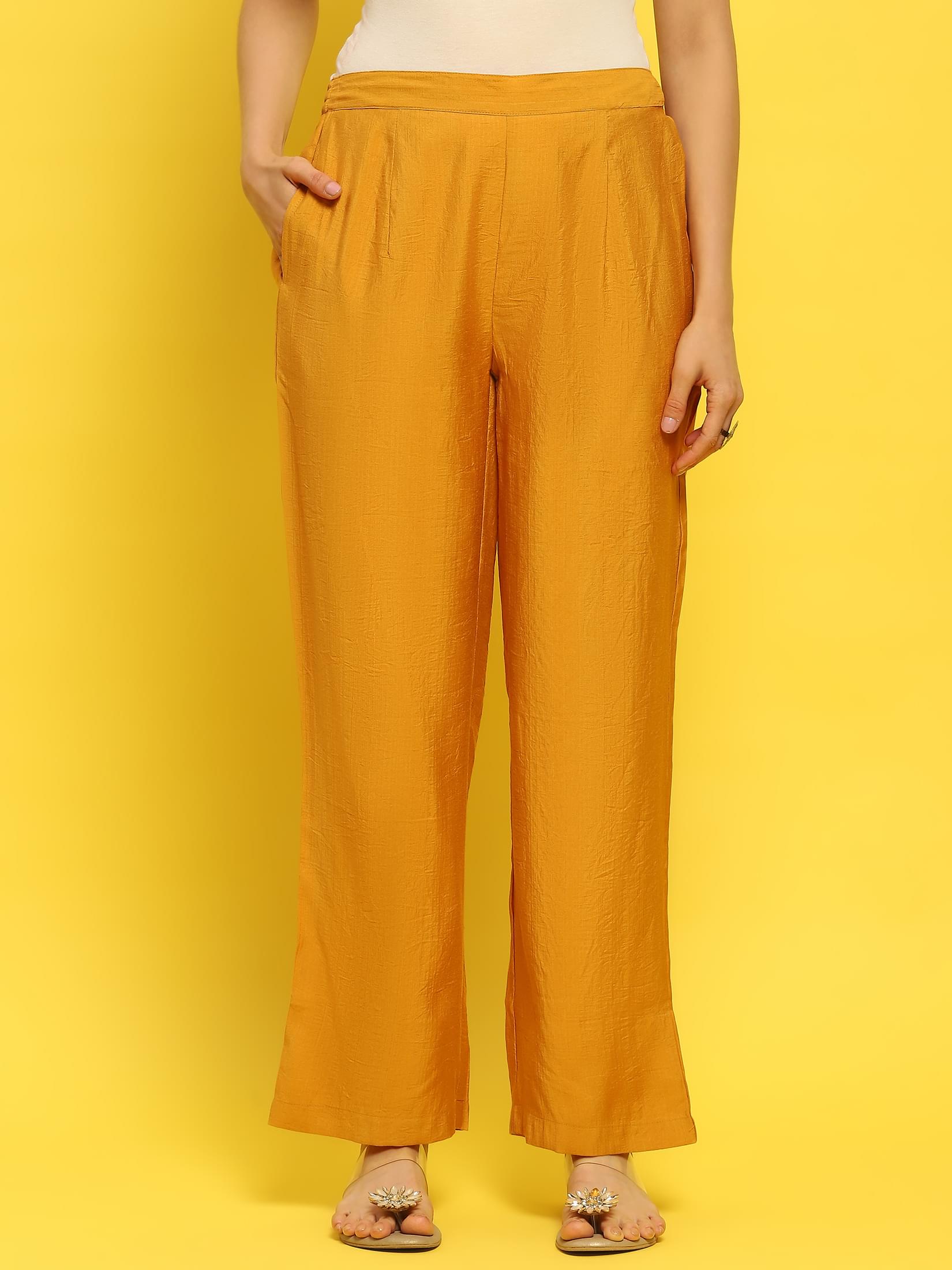Women Poly Viscose Mustard Embroidered Kurta Comfort Pant Dupatta.