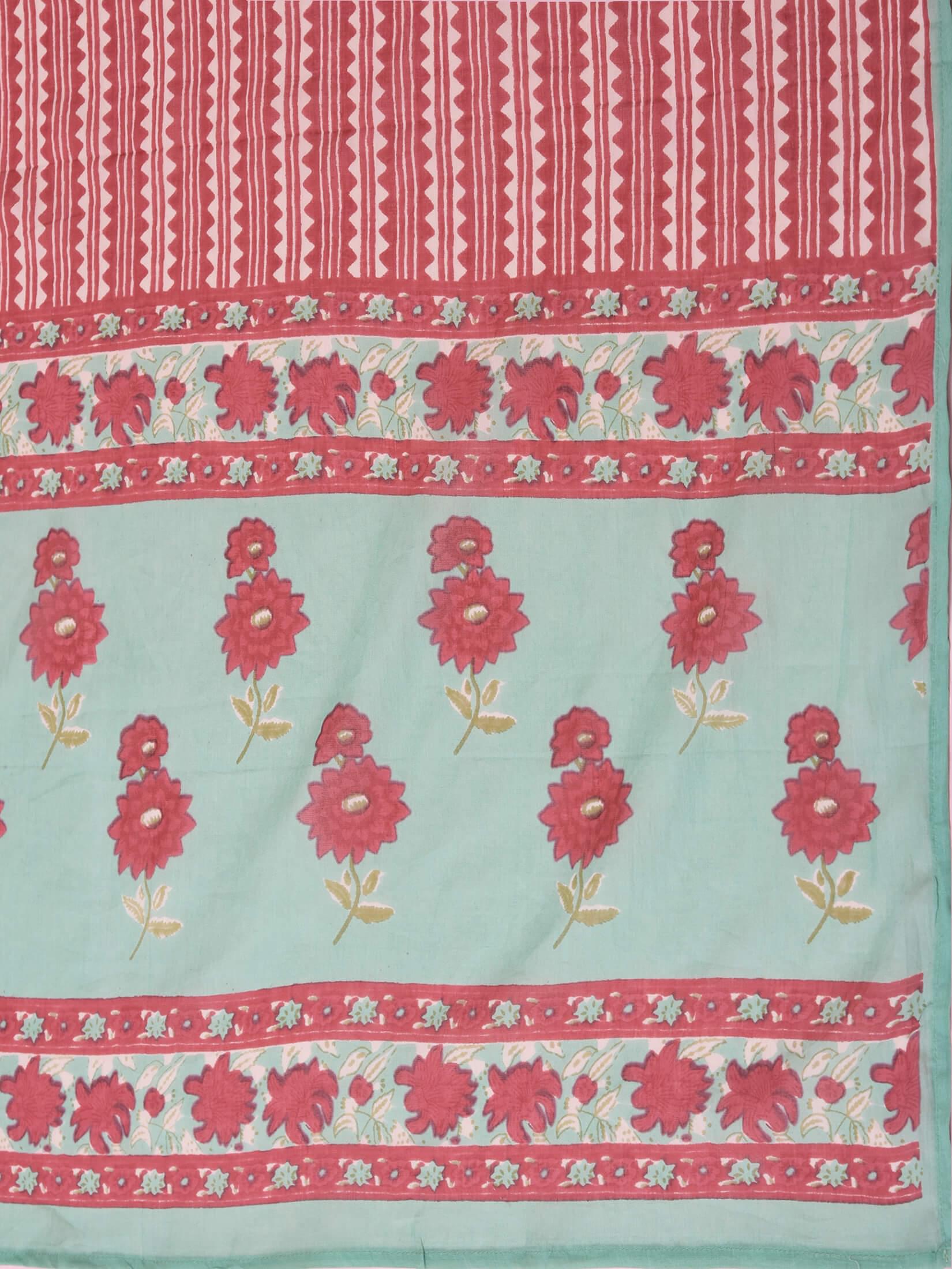 Women Cotton Green Floral Print Kurta Comfort Pant Dupatta.