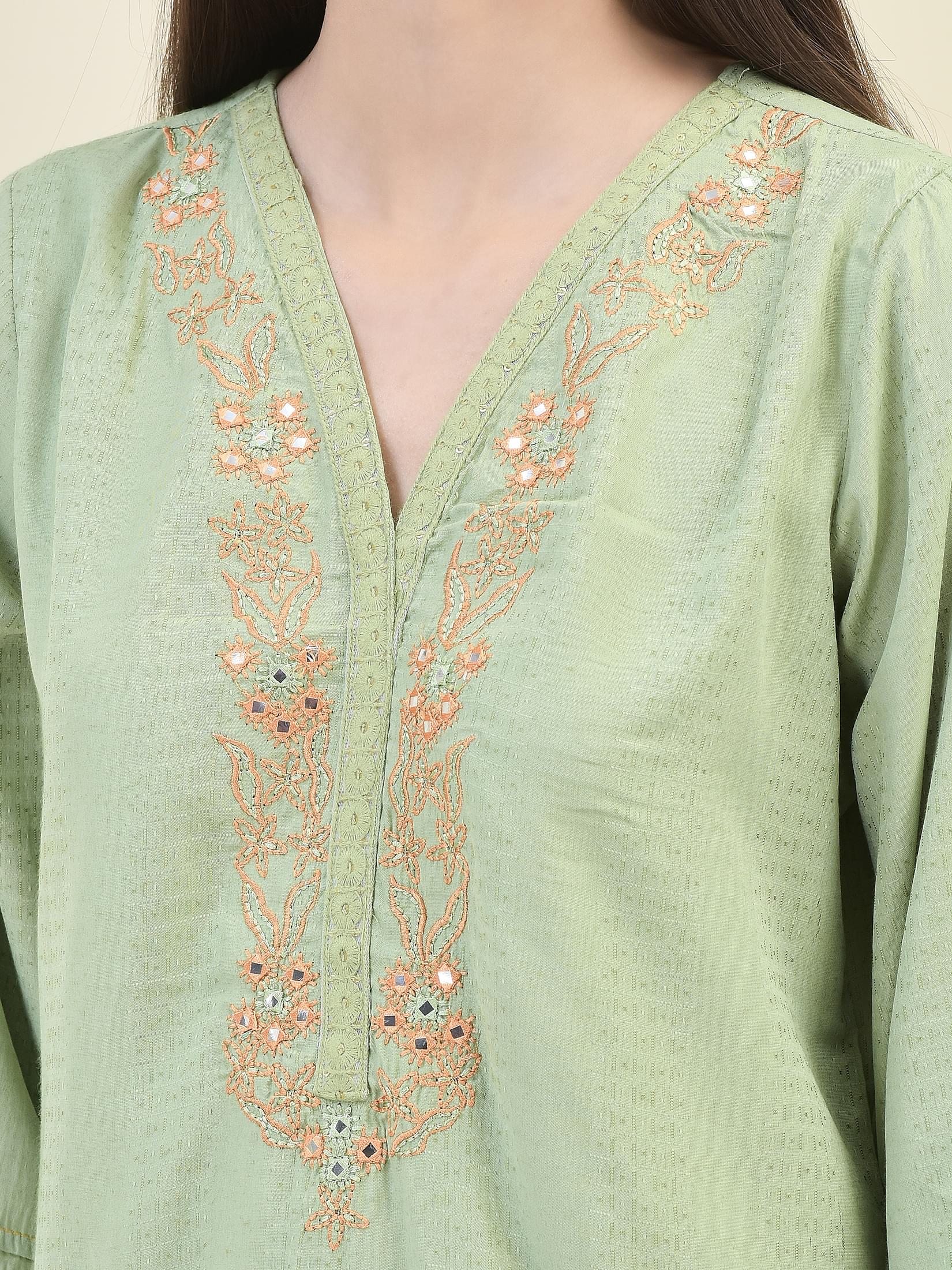 Women Poly Viscose Green Embroidered Kurta Comfort Pant Dupatta.