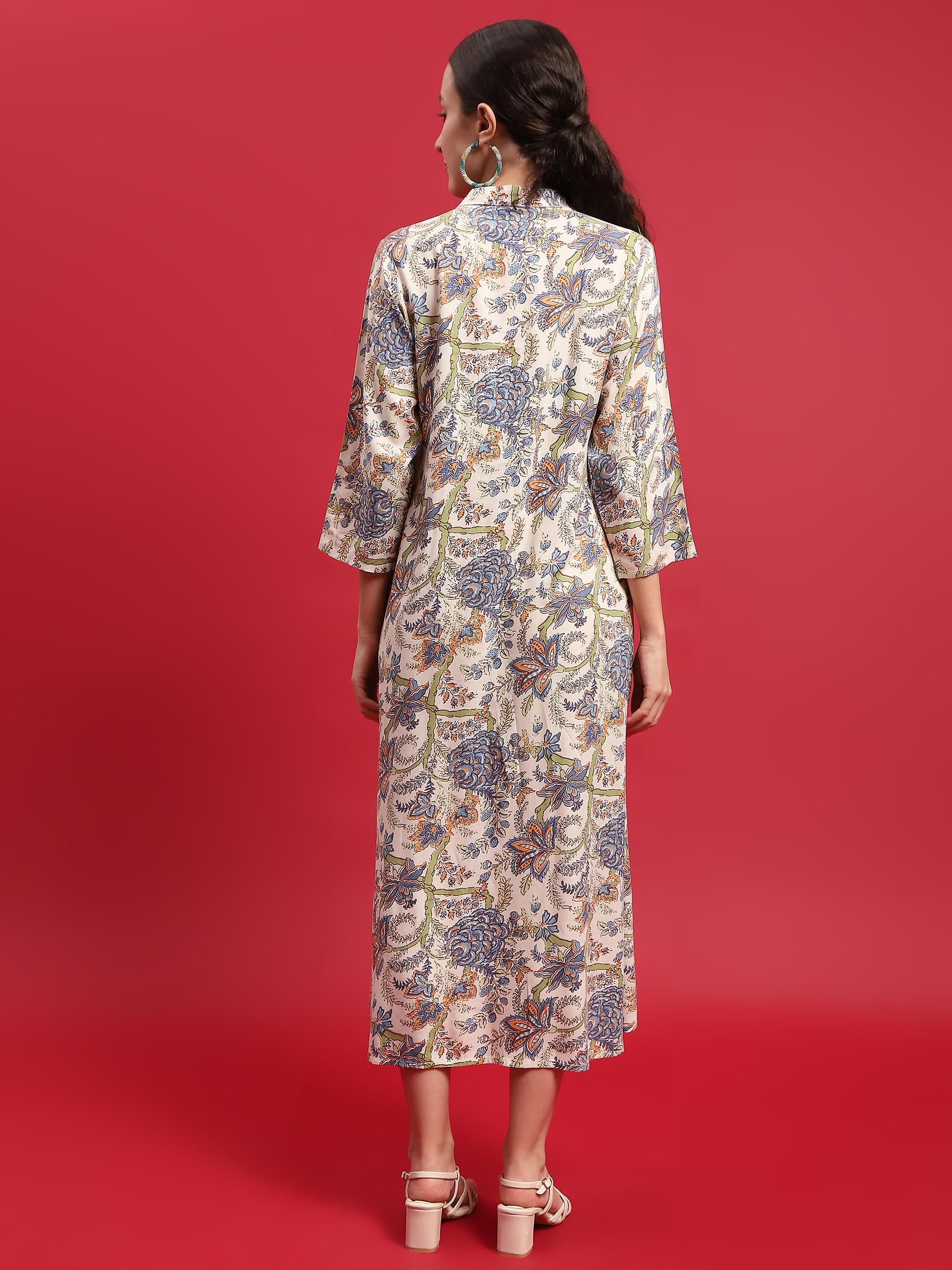 Women Liva (Rayon) Multicolor Floral Print Dress.