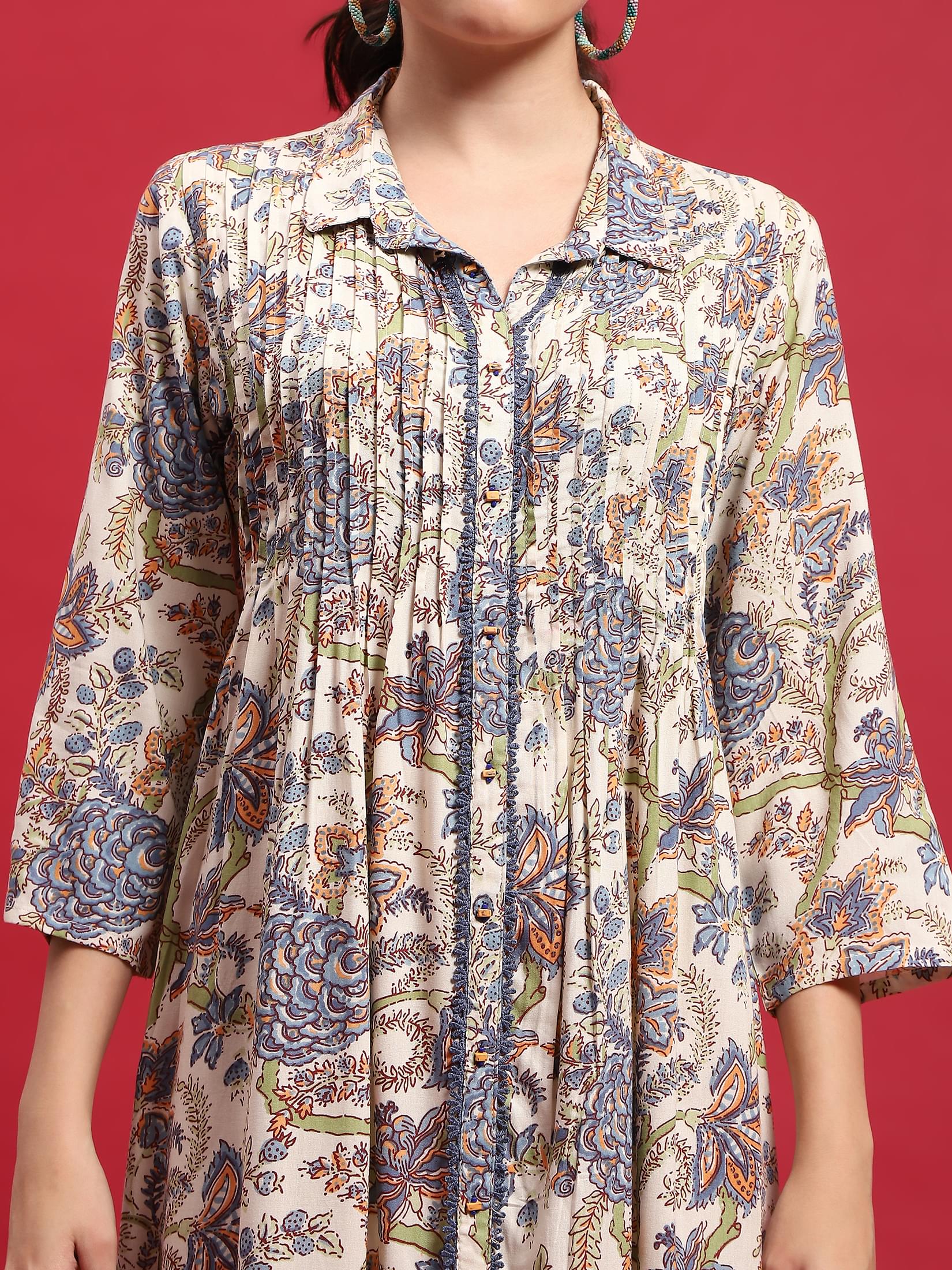 Women Liva (Rayon) Multicolor Floral Print Dress.