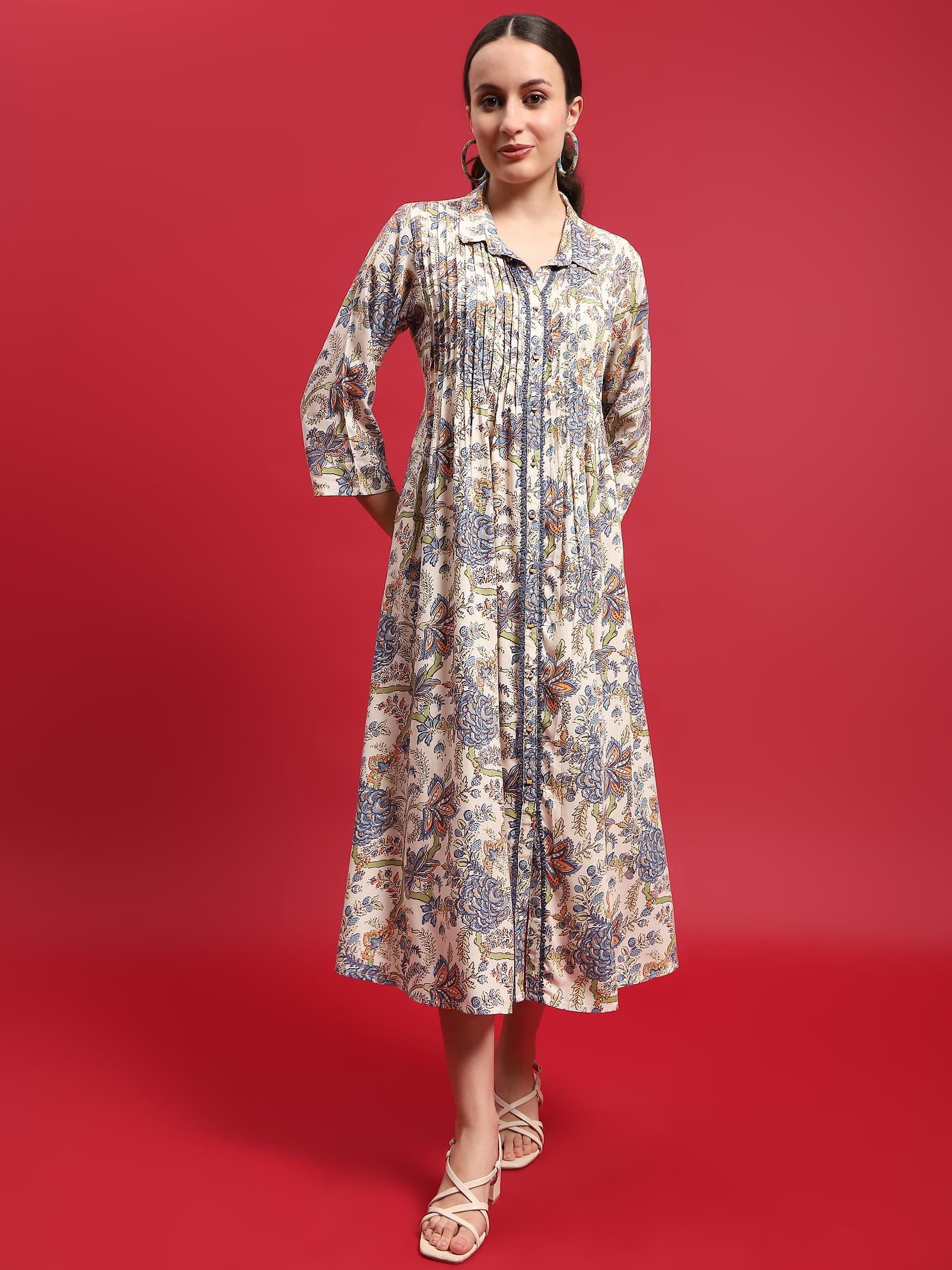 Women Liva (Rayon) Multicolor Floral Print Dress.