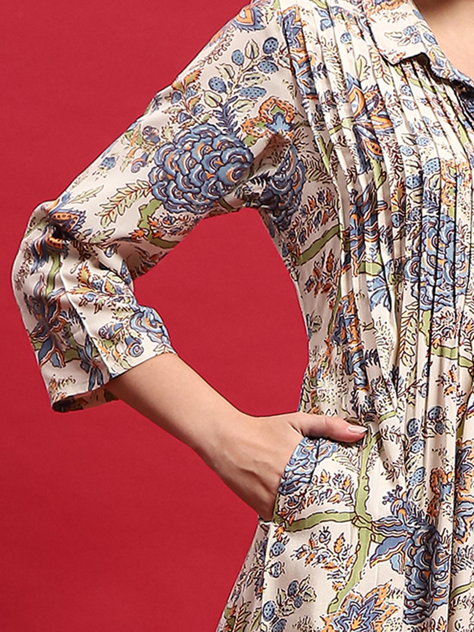 Women Liva (Rayon) Multicolor Floral Print Dress.