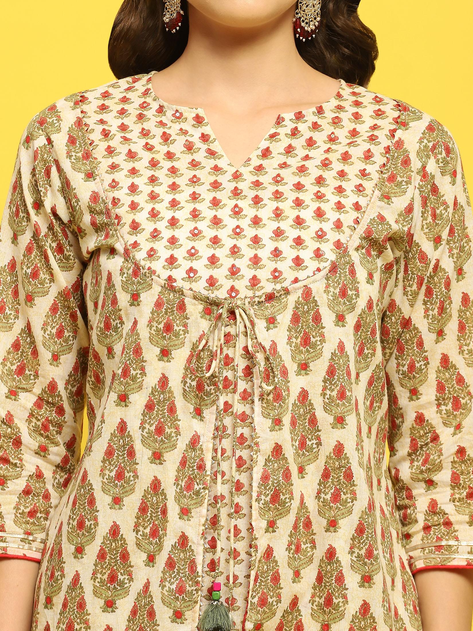 Women Cambric White Multi Kurta With Sharara.