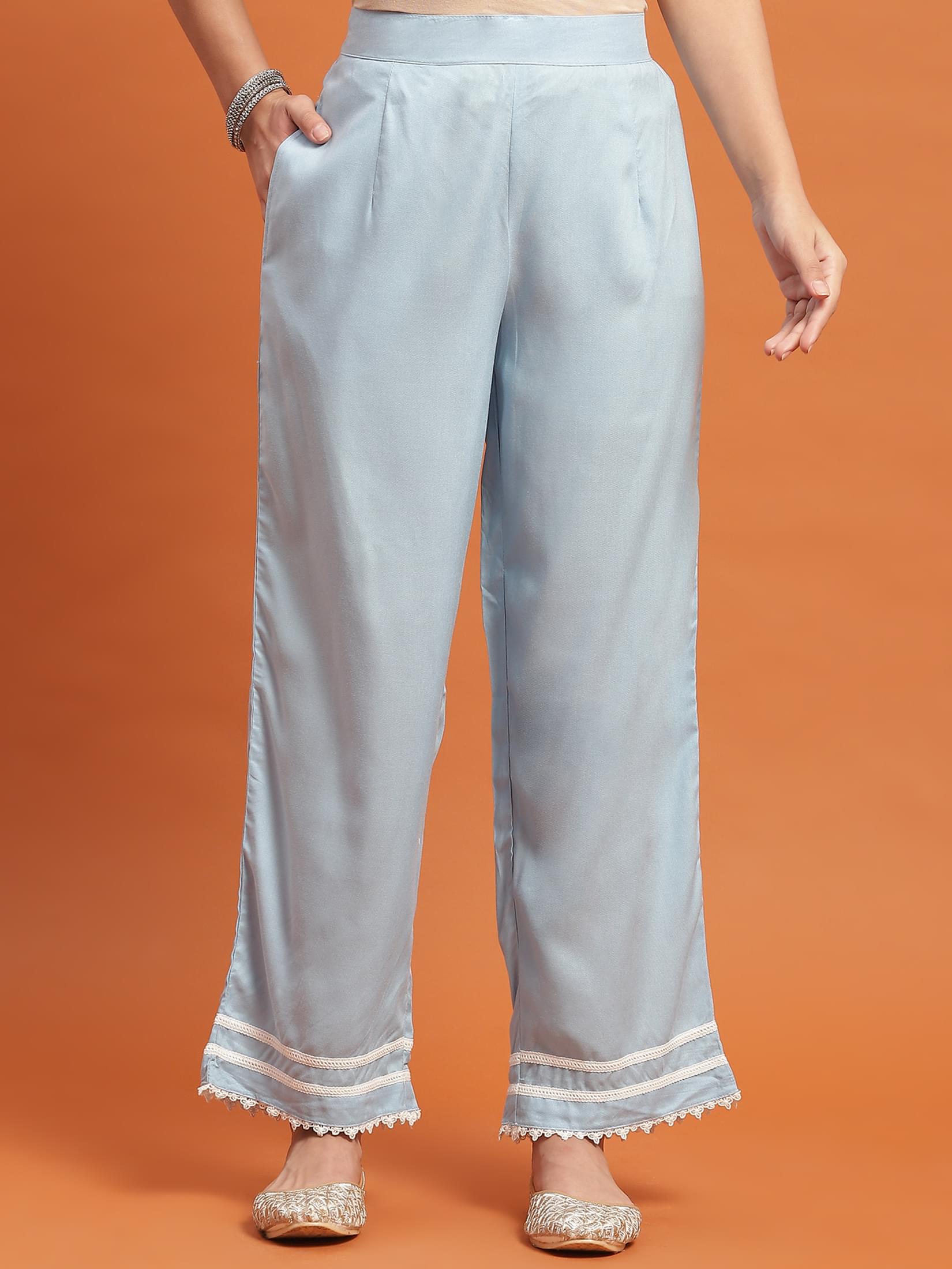 Women Blue Embroidered Kurta Comfort Pant Dupatta.