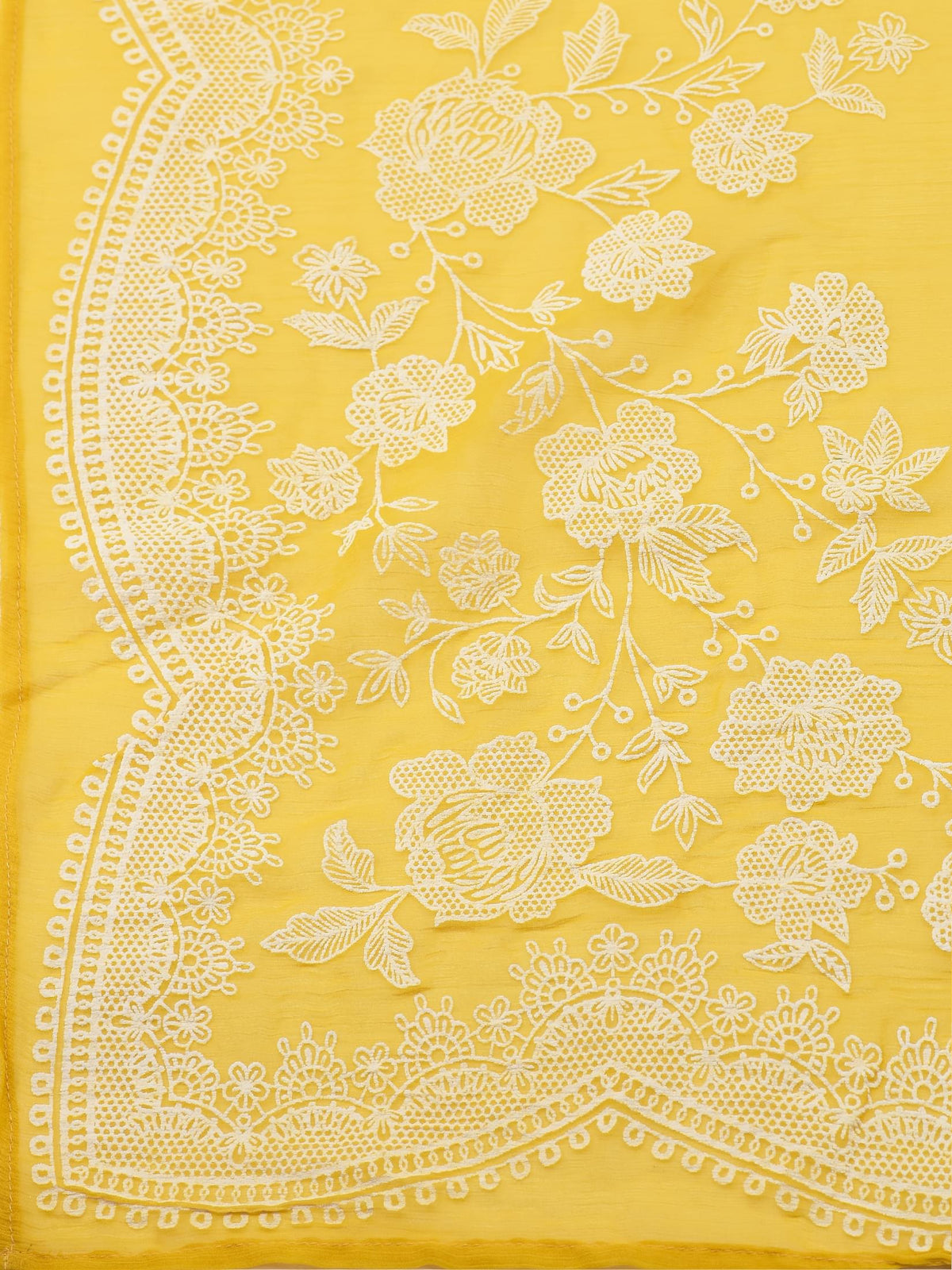 Women Mustard Yellow Chiffon Kurta Comfort Pant Dupatta.