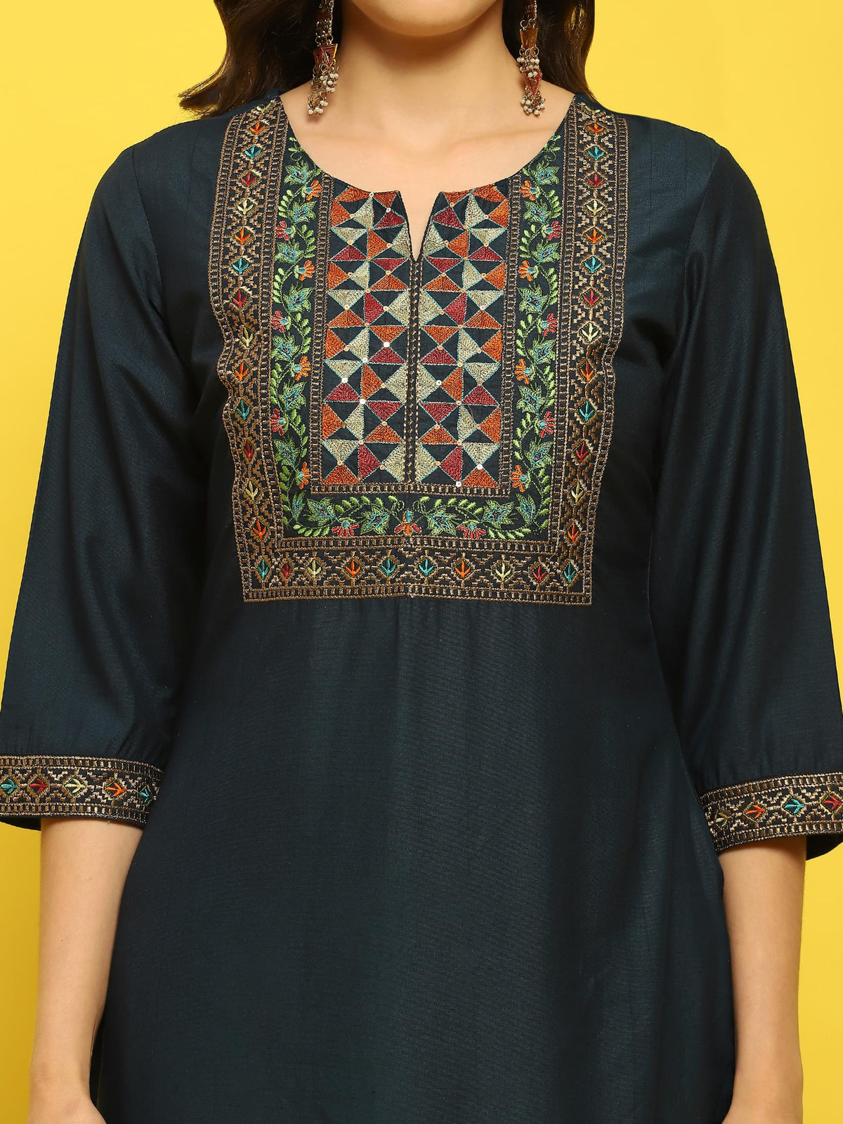 Women Poly Viscose Blue Embroidered Kurta Comfort Pant Dupatta.