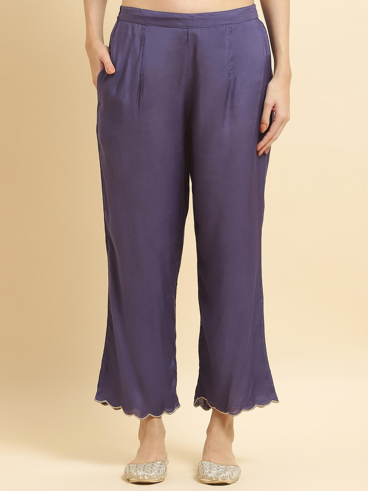 Women Jacquard Purple Ornamental Print Kurta Comfort Pant Dupatta.