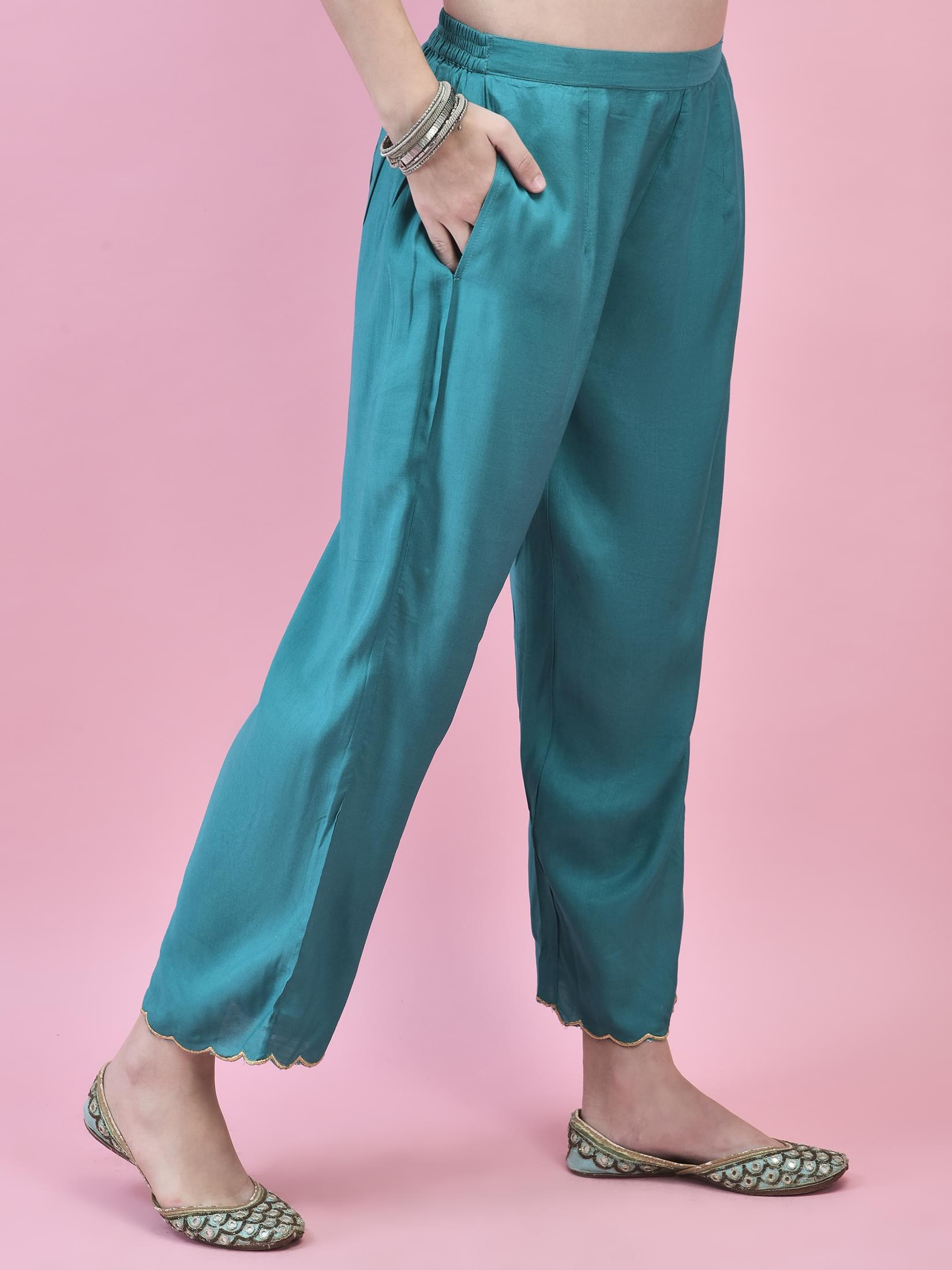 Women Jacquard Blue Ornamental Print Kurta Comfort Pant Dupatta.