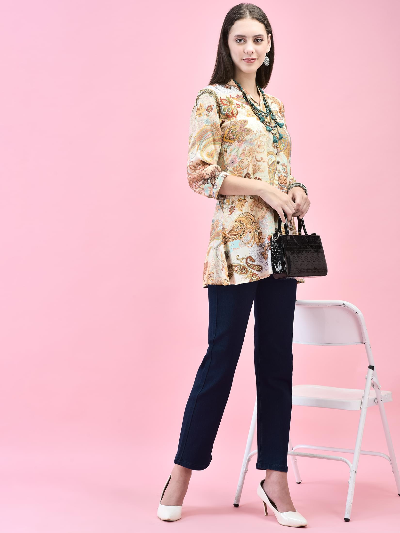 Women Liva (Rayon) Multicolor Paisley Print Tunic.