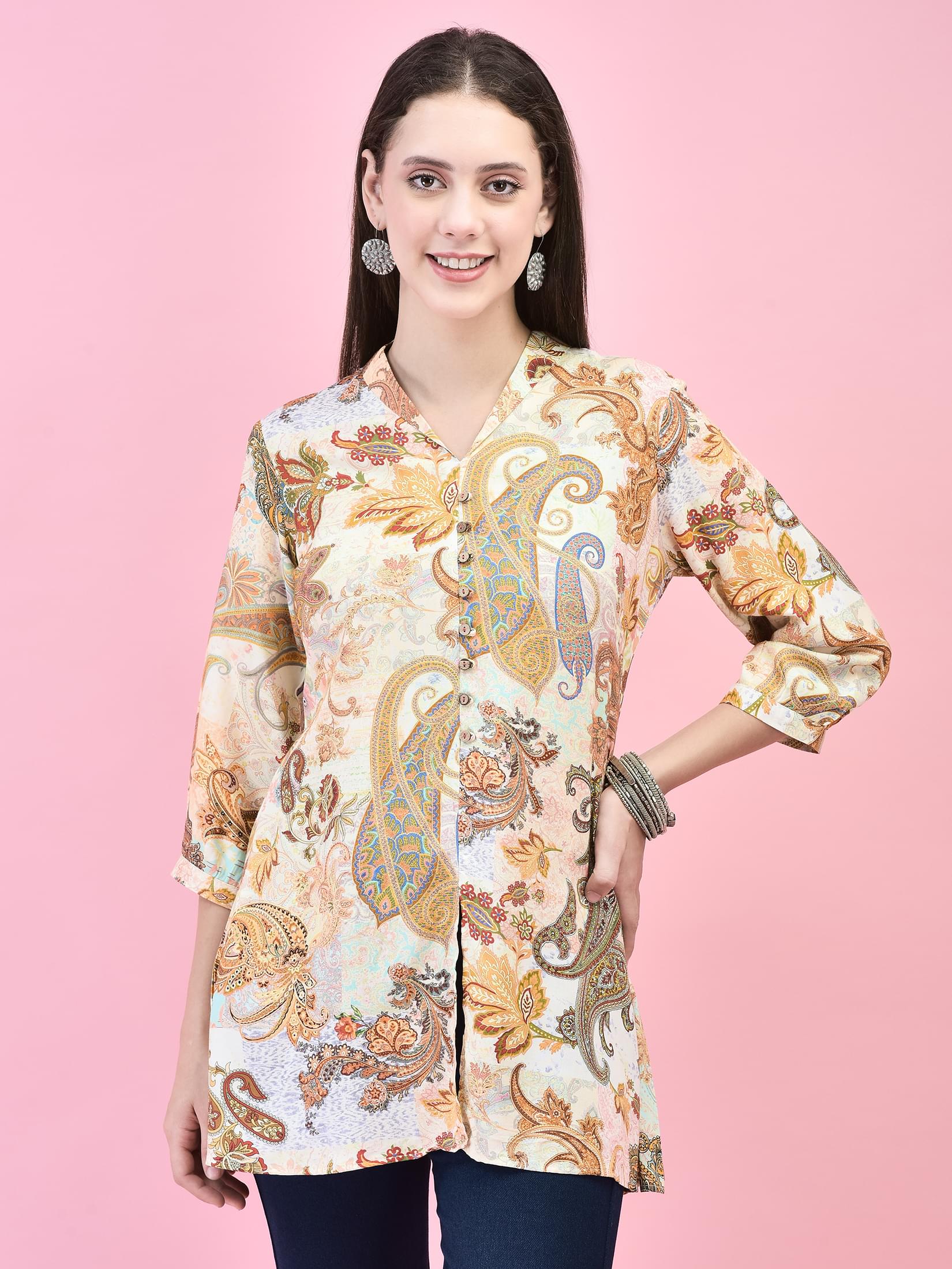 Women Liva (Rayon) Multicolor Paisley Print Tunic.