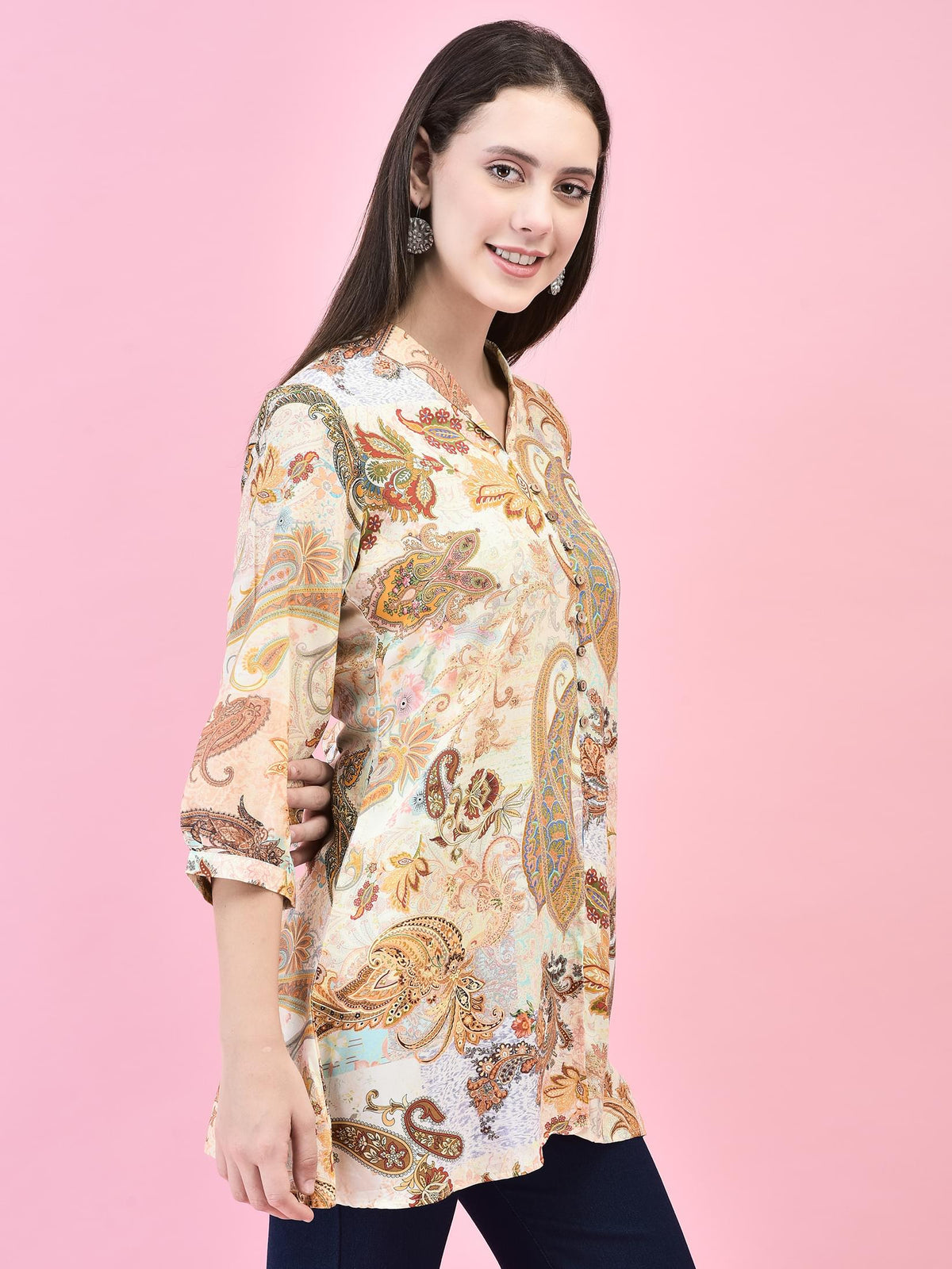 Women Liva (Rayon) Multicolor Paisley Print Tunic.