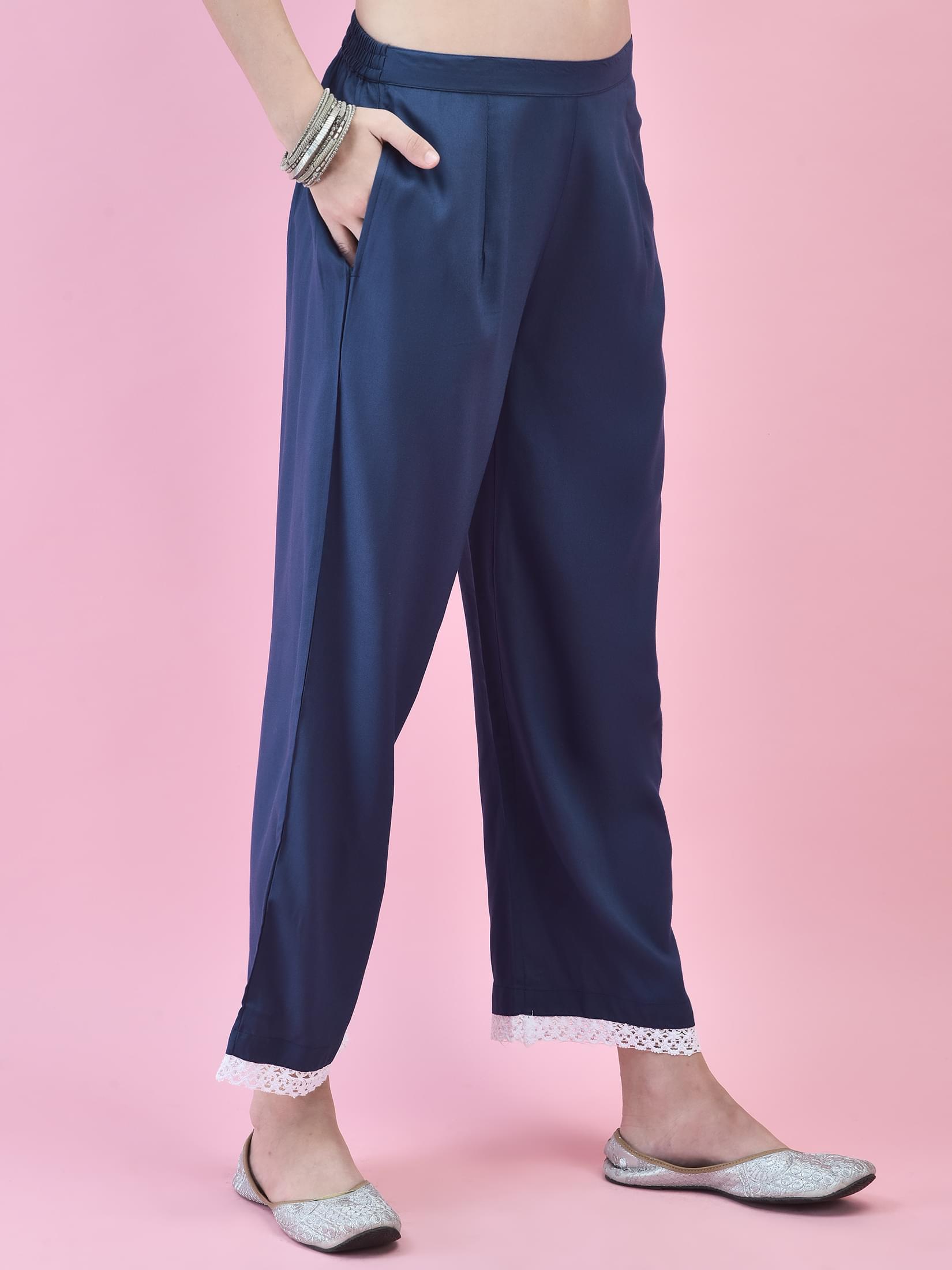 Women Liva (Rayon) Indigo Floral Print Kurta Comfort Pant Dupatta.