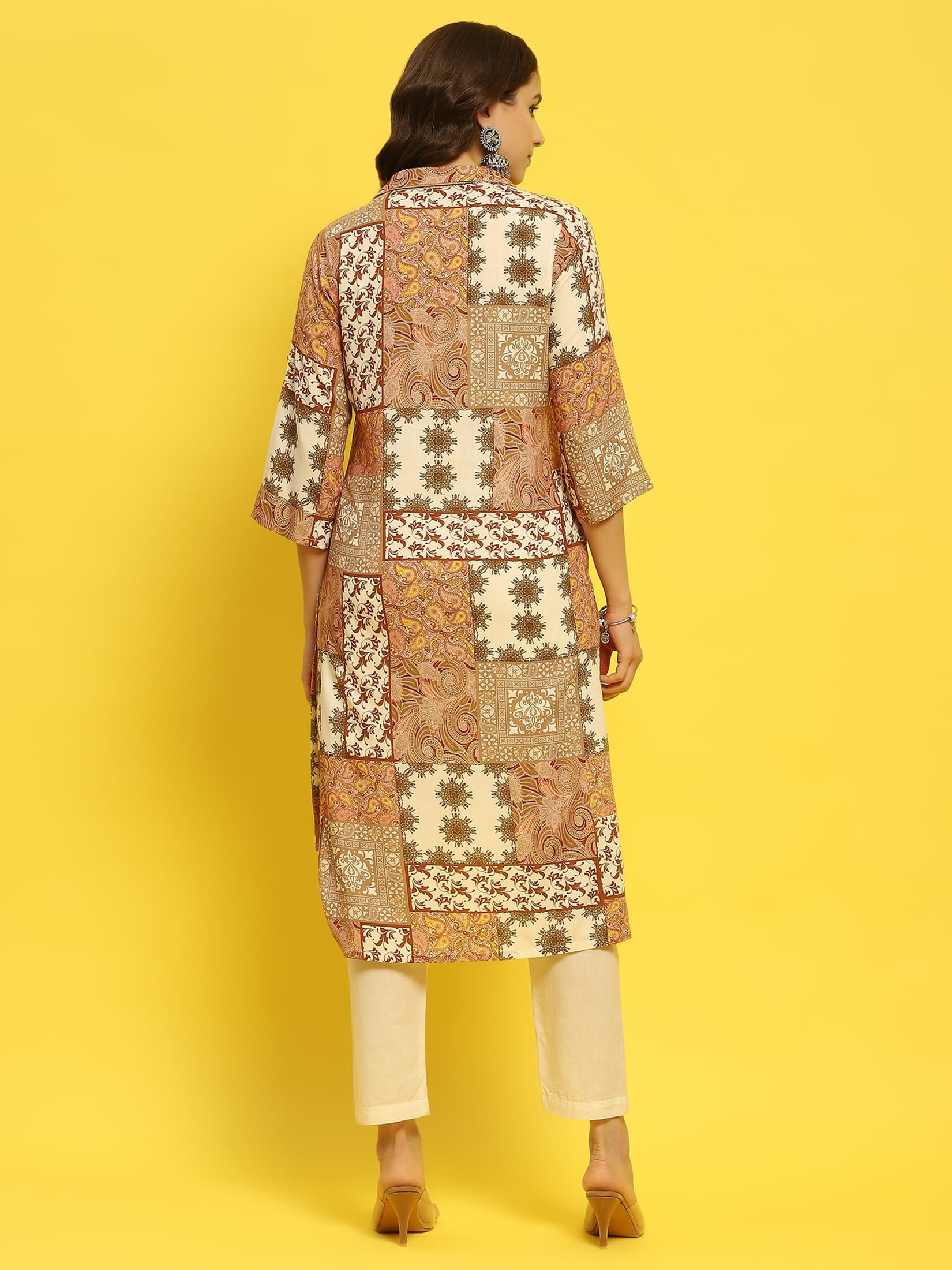 Women Liva Rayon Multicolor Ornamental Print Kurta.