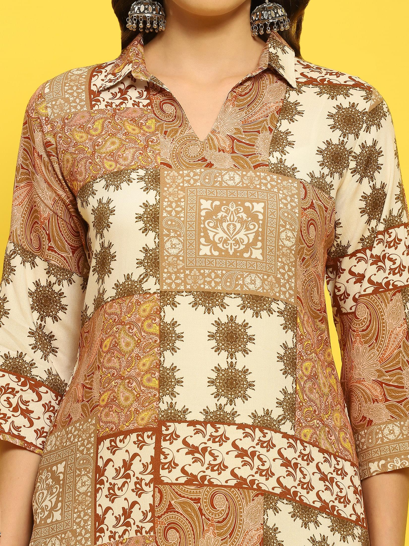 Women Liva Rayon Multicolor Ornamental Print Kurta.