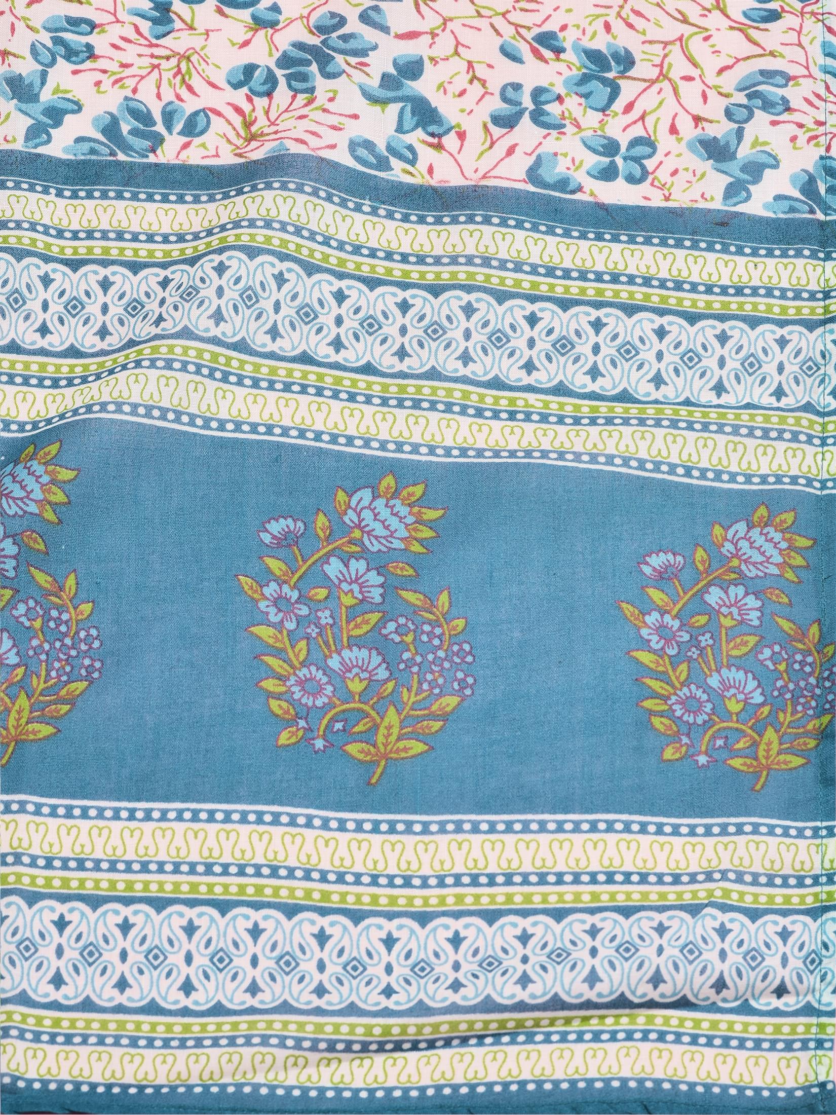 Women Cotton Multicolor Floral Print Kurta Trouser Dupatta.