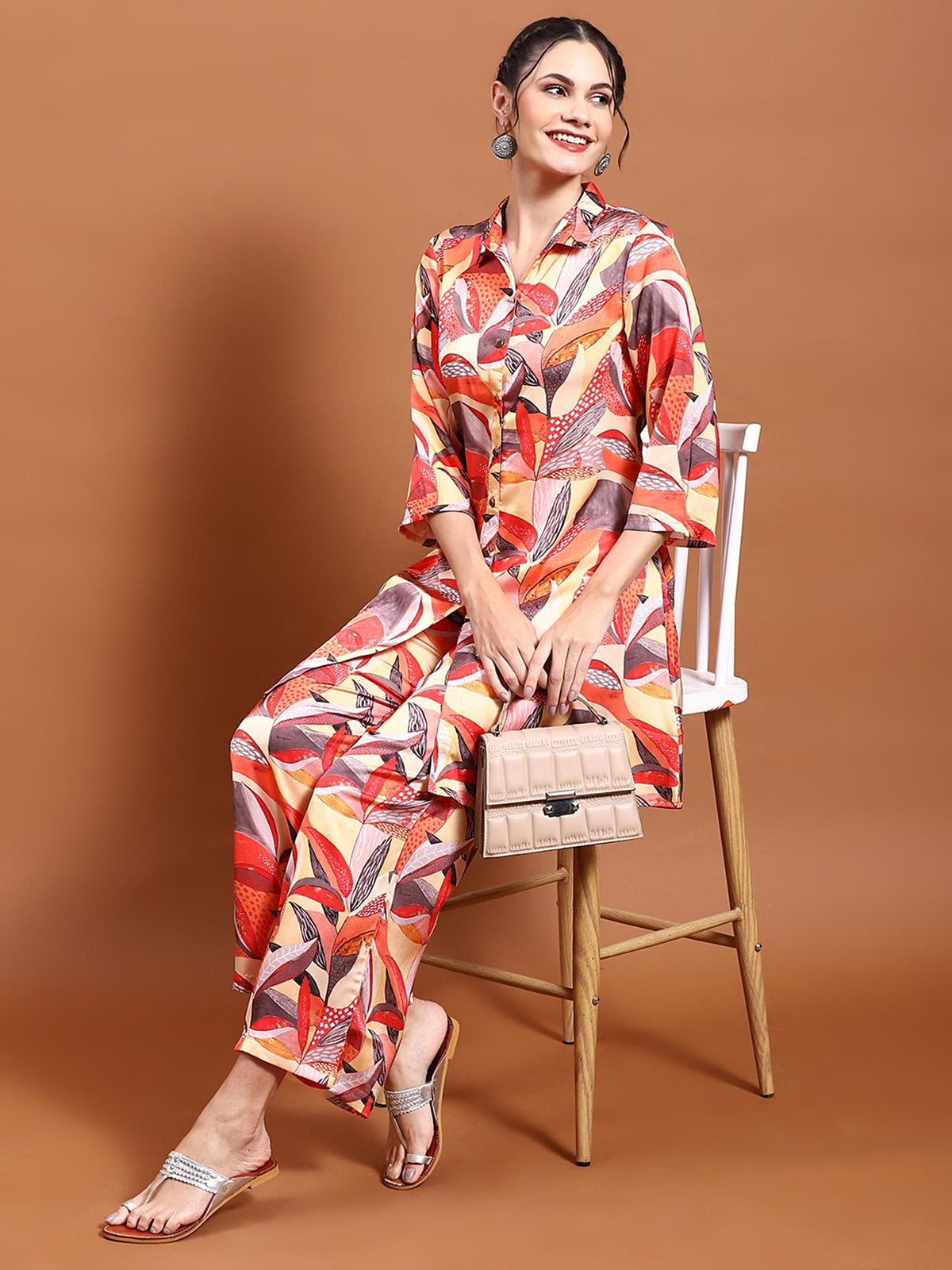 Women Multicolor Tropical Print Co-Ord Set.