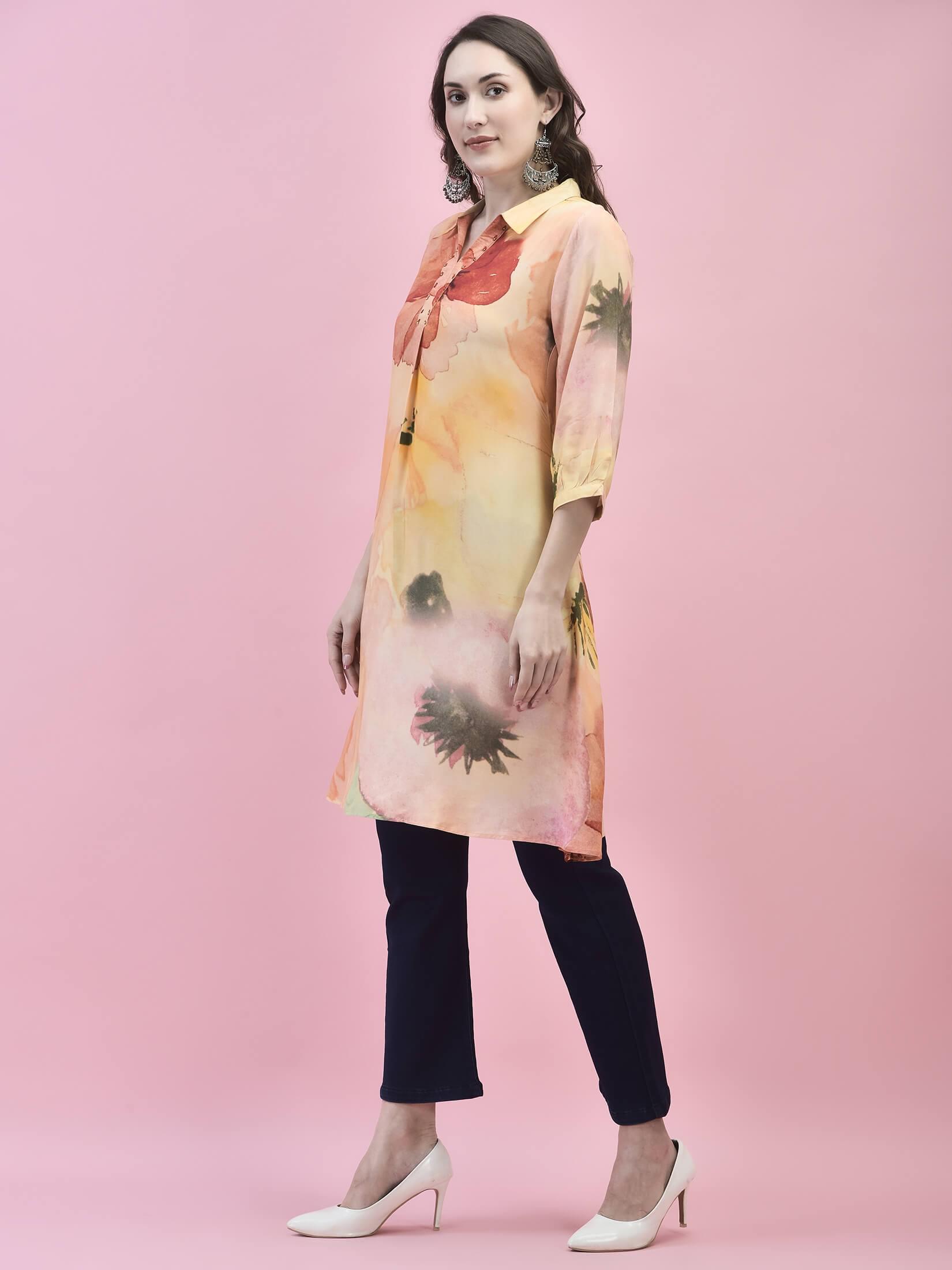 Women Viscose Multicolor Abstract Print Kurta.