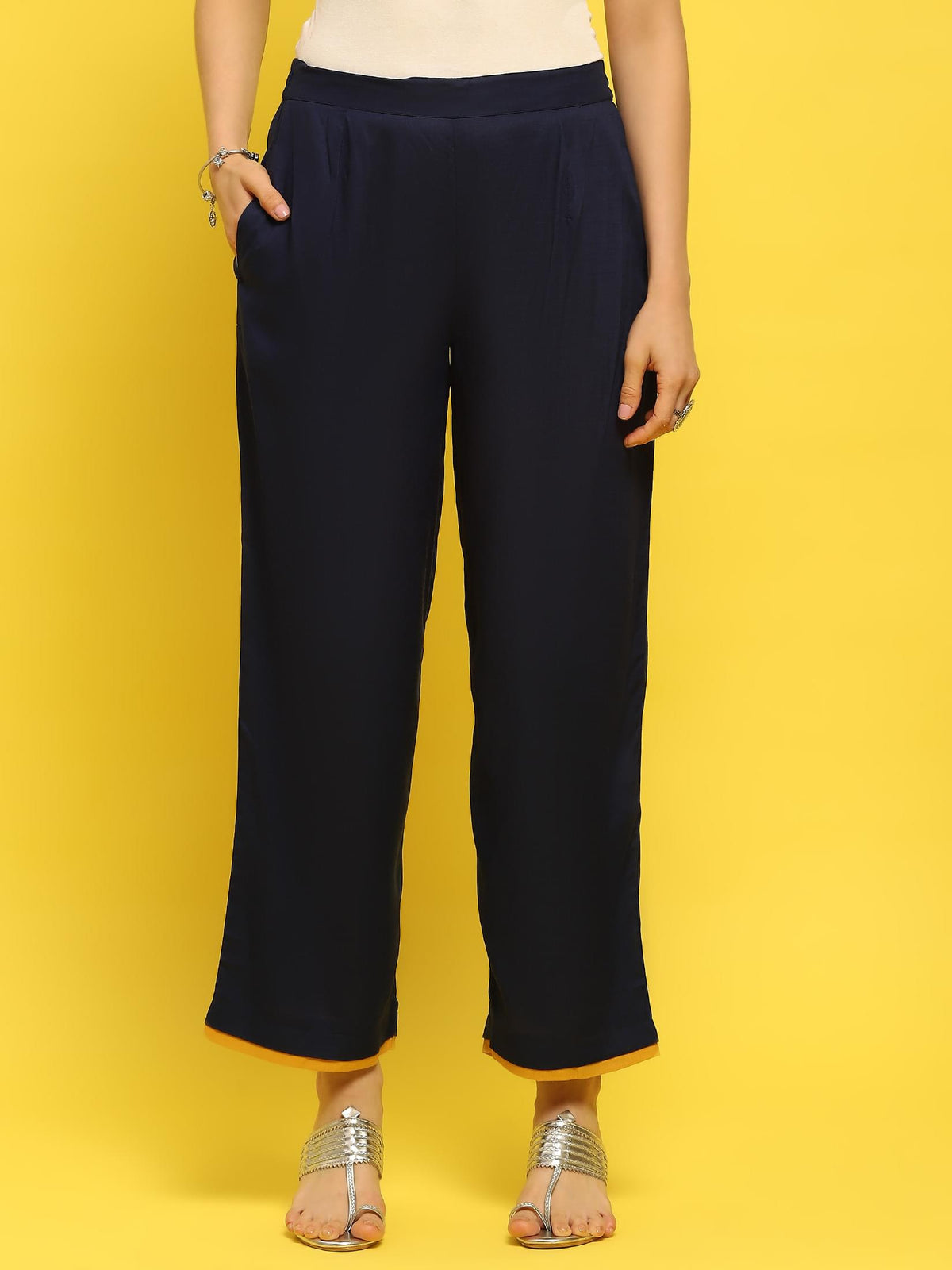 Women Indigo Blue Liva Rayon Kurta Comfort Pant Dupatta.