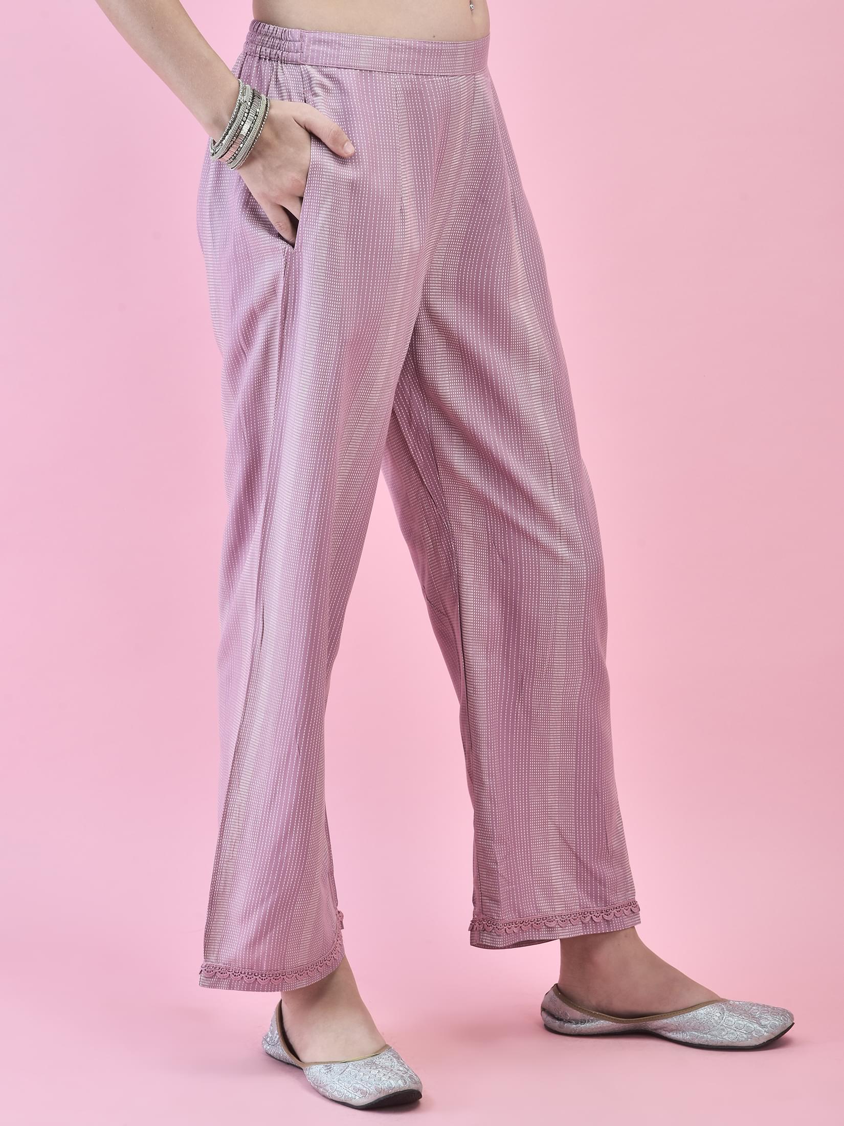 Women Liva (Rayon) Lilac Printed Kurta Comfort Pant Dupatta.
