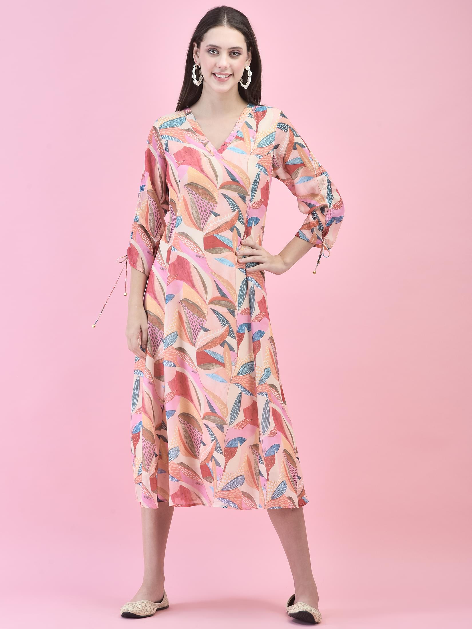 Women Georgette Multicolor Floral Print Dress.